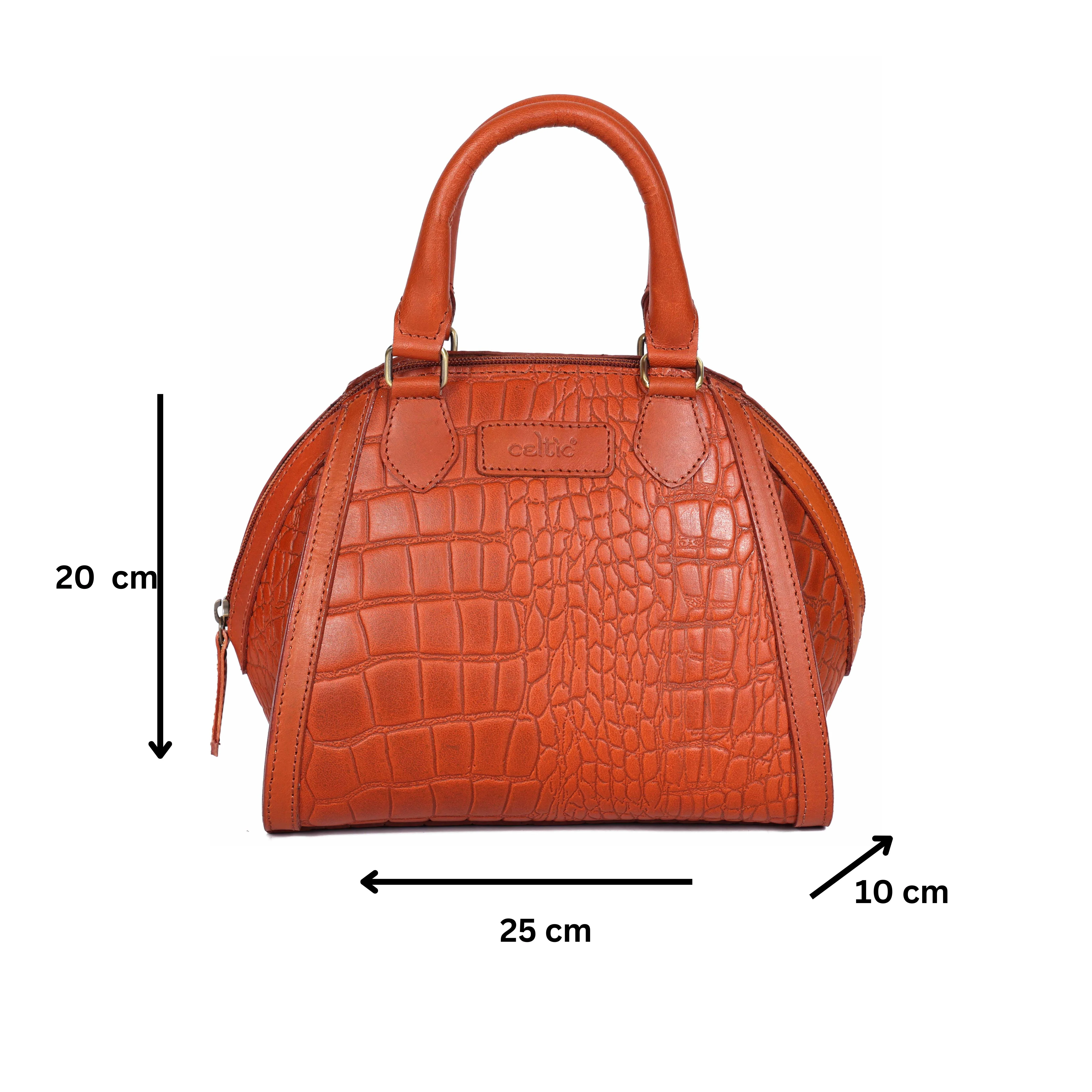 Premium Genuine Textured Leather  Satchel Handbag with Dual Handles, Detachable Strap & Zip Pockets - Image 8