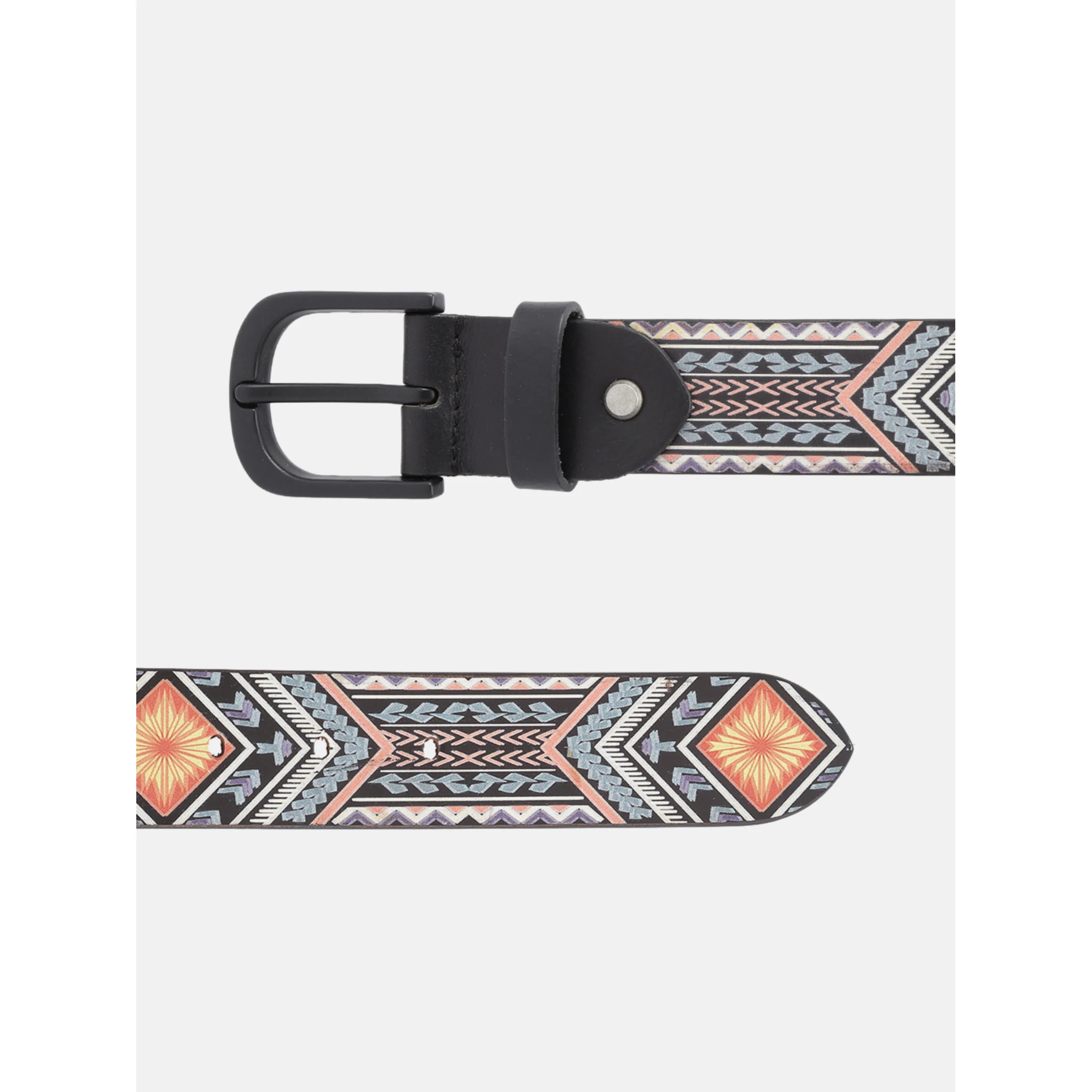 Men Genuine Leather Tribal Geometric Multicolor Waist Accessory Matte Buckle - Image 4