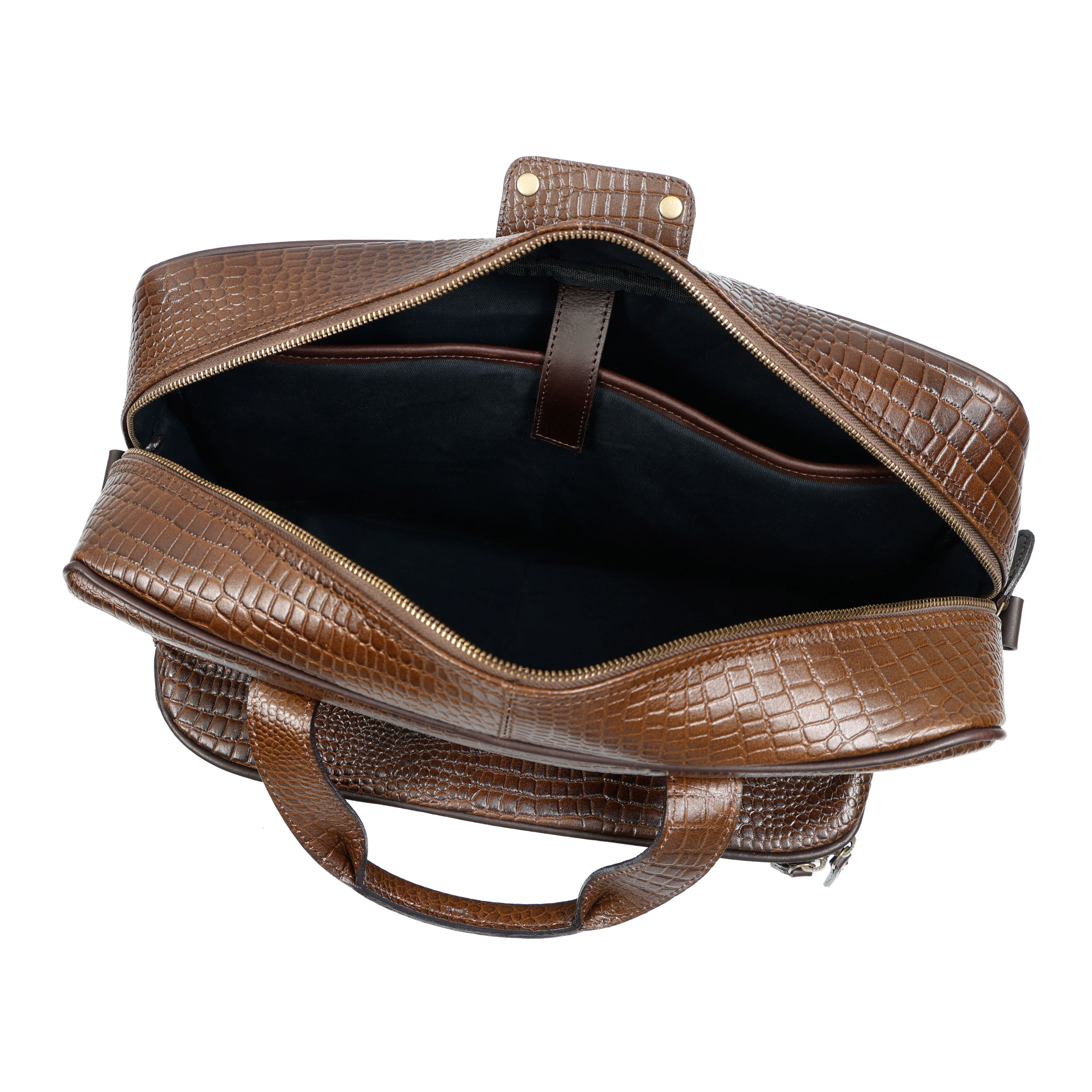 Premium Croc-Embossed Leather Office Laptop Bag with Multiple Zip Pockets & Strap - Image 2