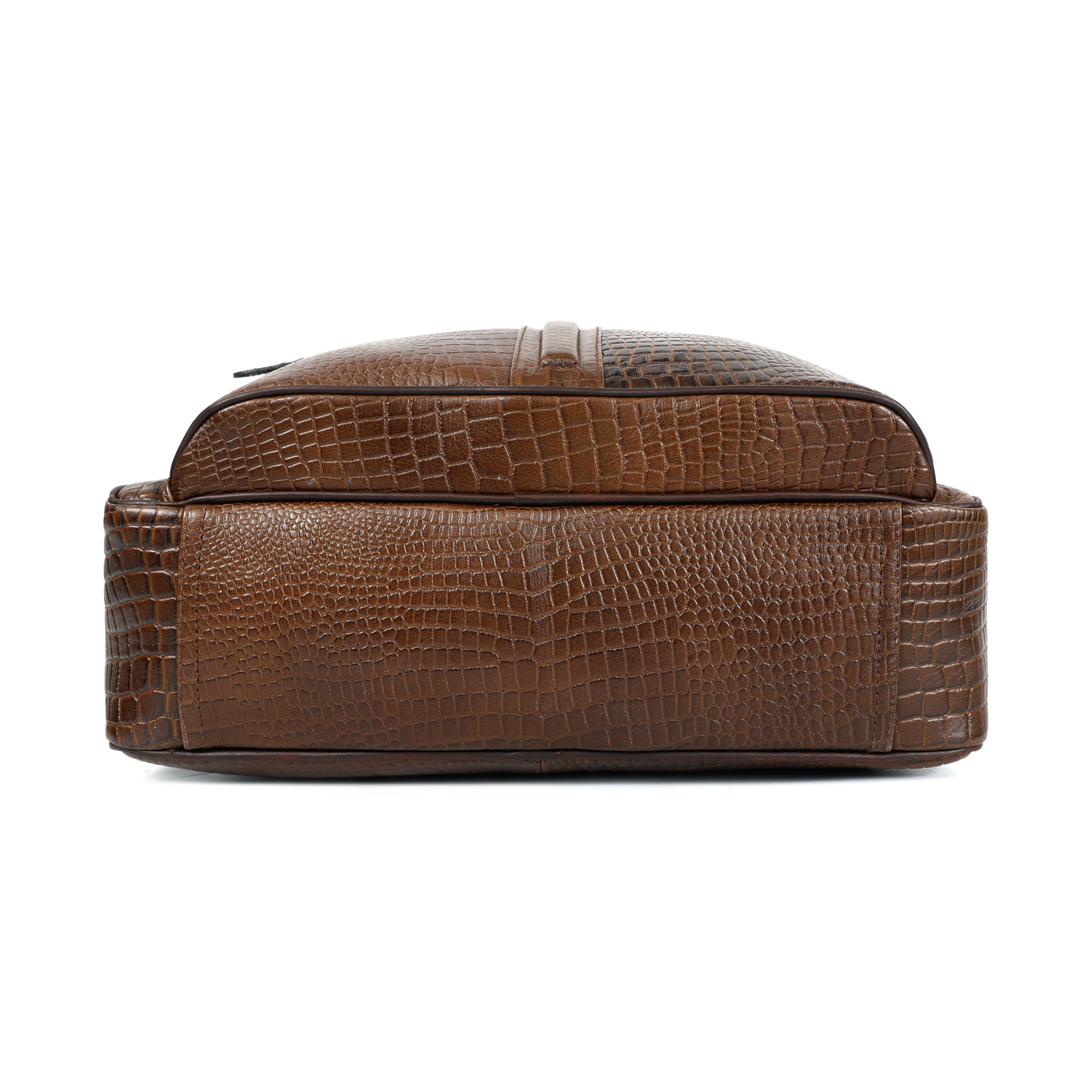 Premium Croc-Embossed Leather Office Laptop Bag with Multiple Zip Pockets & Strap - Image 5