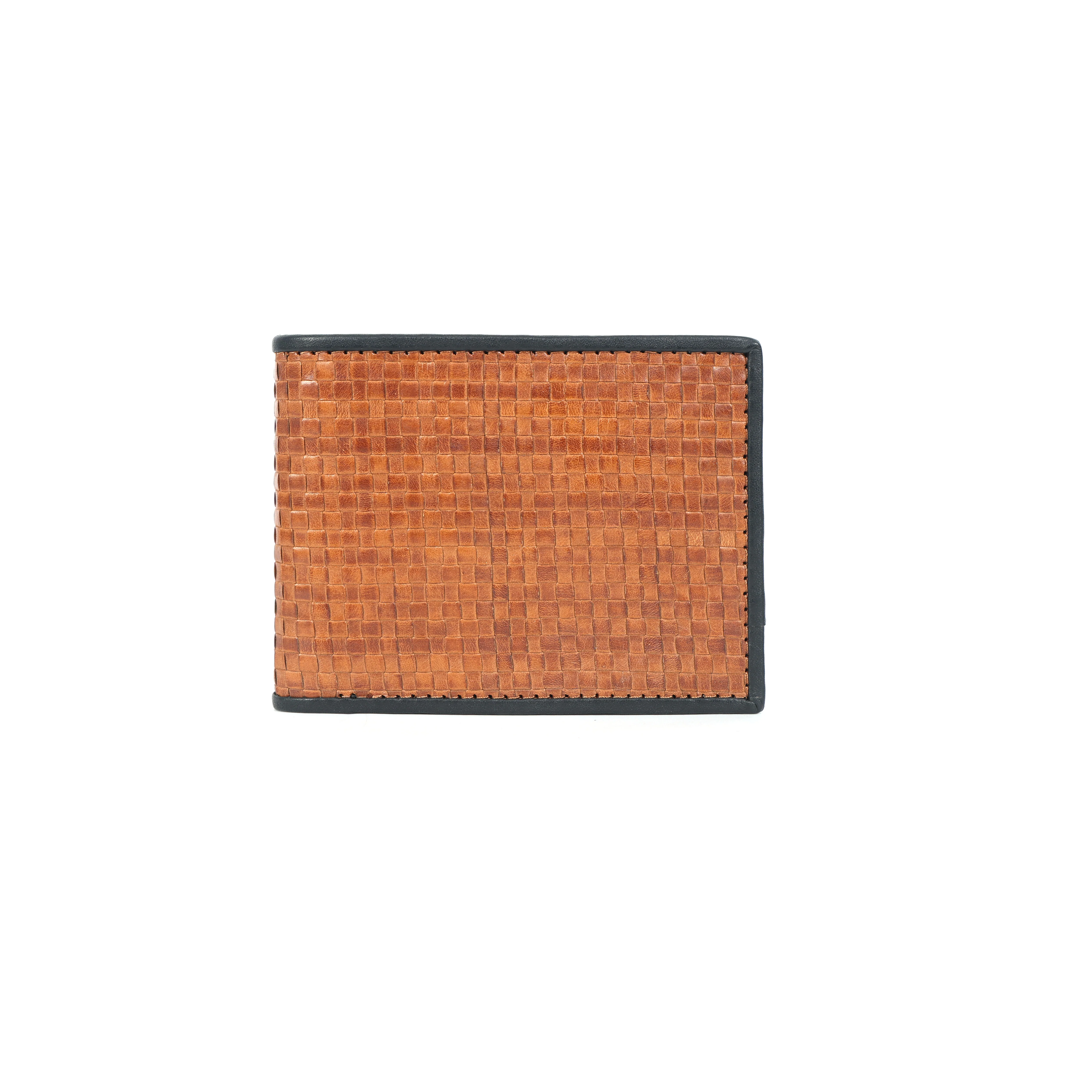 Premium Handwoven Genuine Leather Bi-Fold Wallet Tan & Black - Image 3
