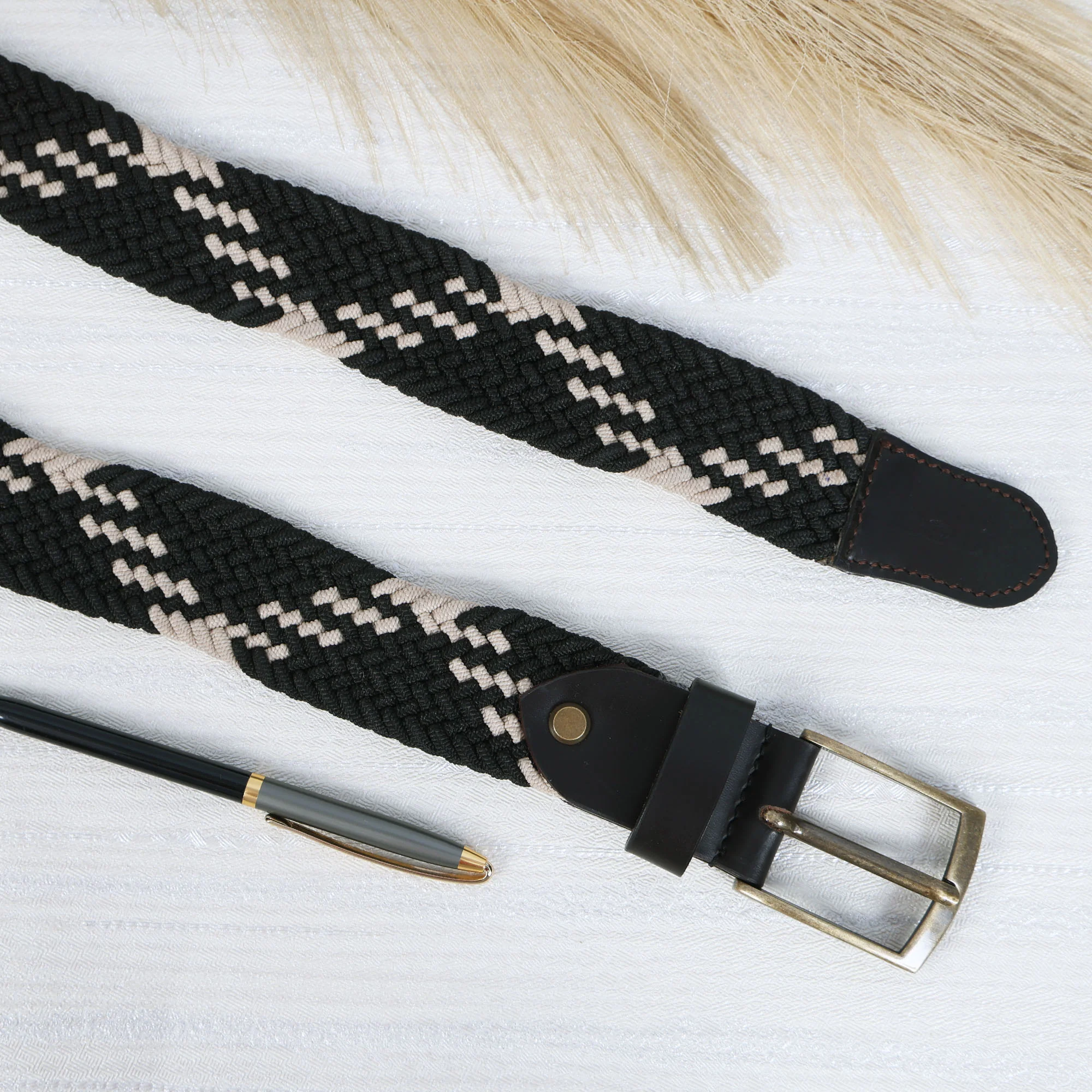 Unisex Handwoven Elastic Belt With Leather Finish And Metal Buckle For Casual Wear - Image 2