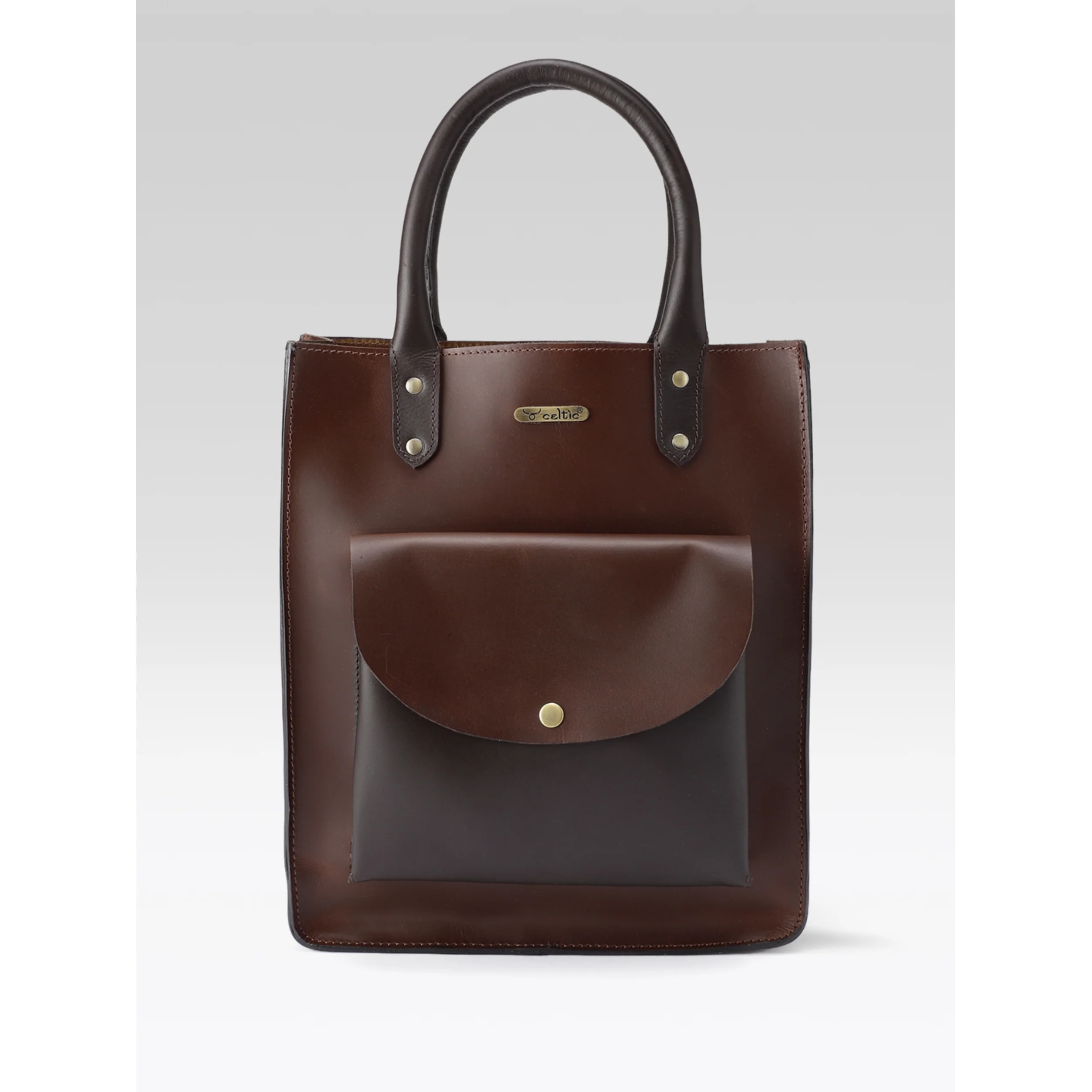 Premium Genuine Leather Shopper Tote Bag with Front Pocket and Dual Handles - Image 4
