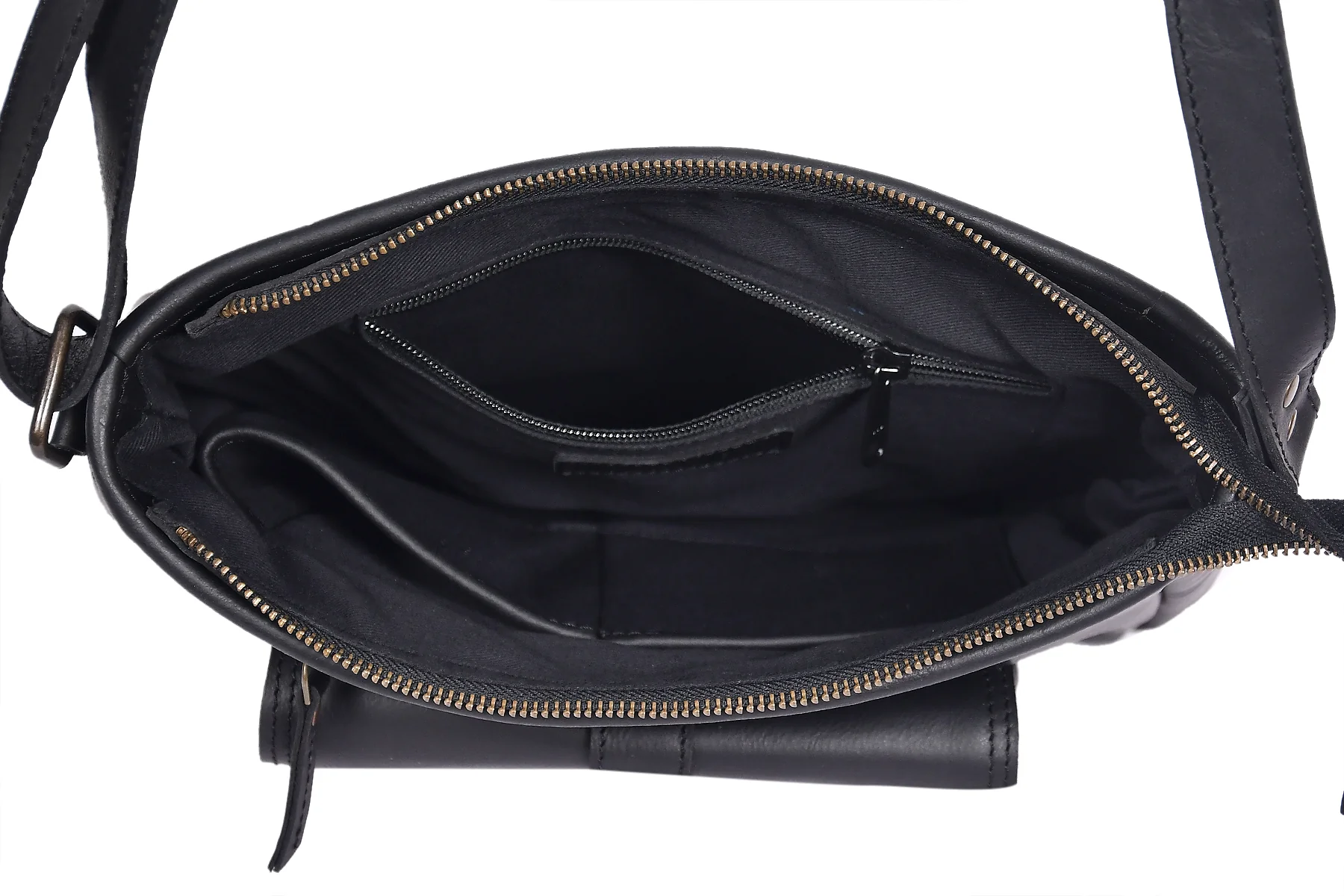Classic Black Leather Crossbody Sling Bag with Front Pocket & Zip Closure - Image 5