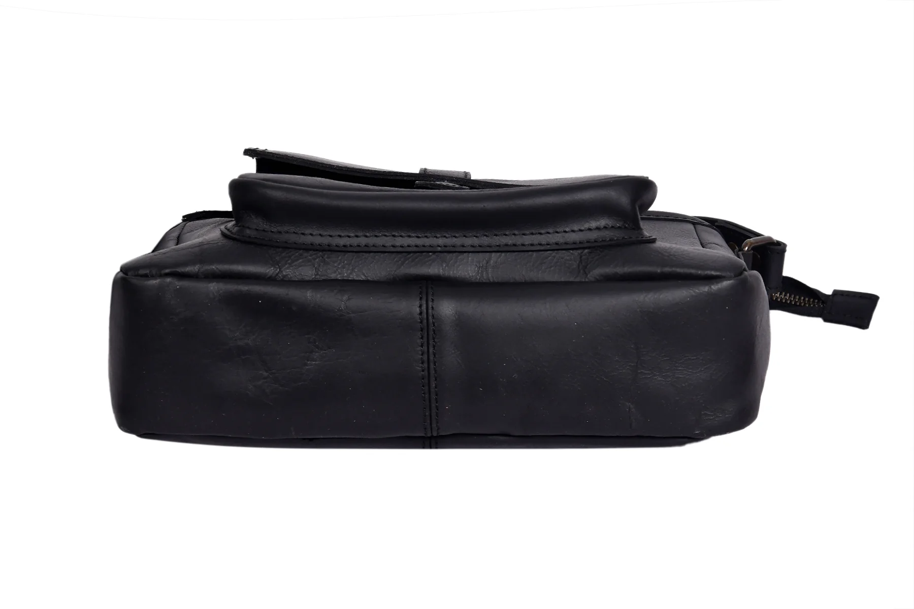 Classic Black Leather Crossbody Sling Bag with Front Pocket & Zip Closure - Image 8