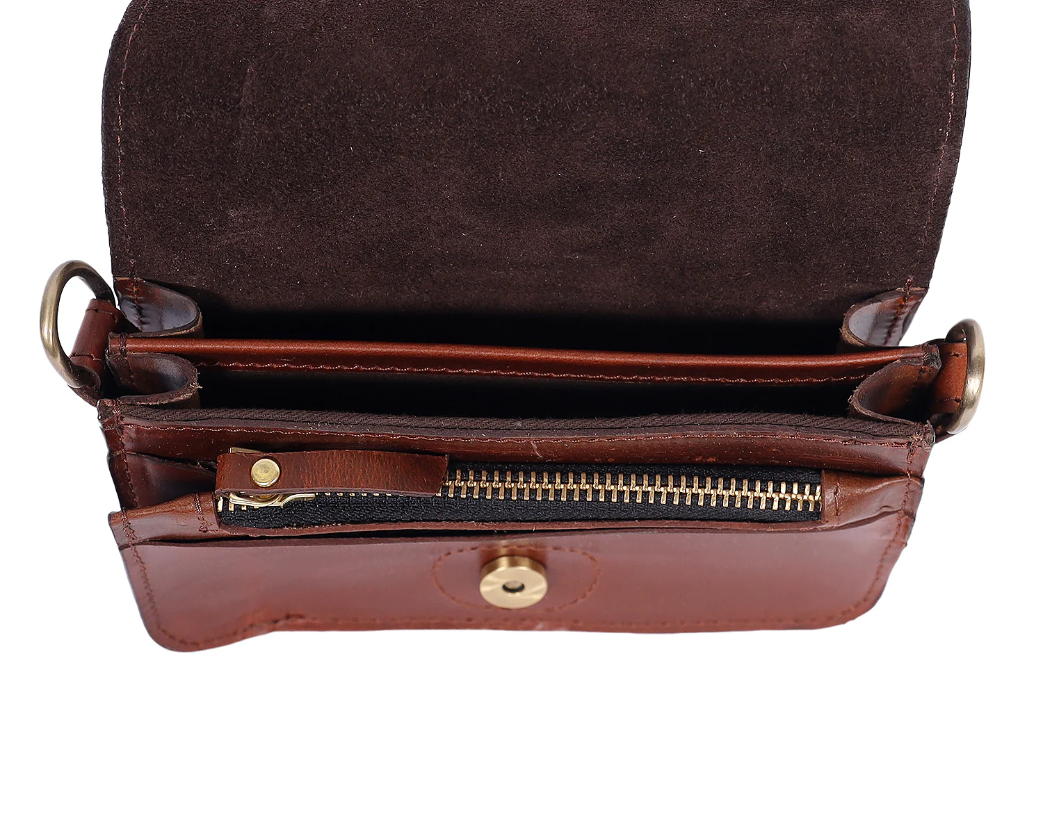 Compact Genuine Leather Triple-Compartment Sling Clutch - Image 7
