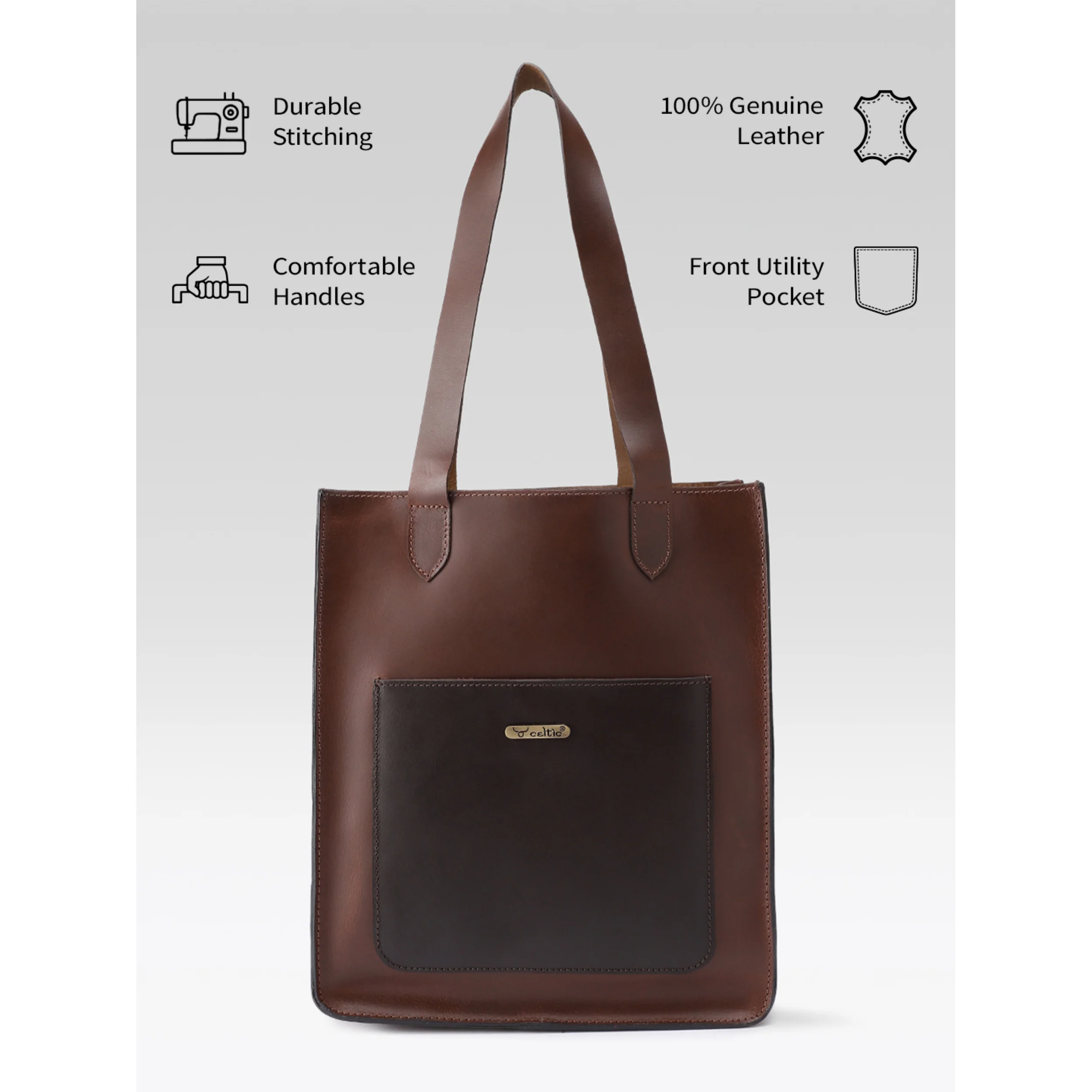 Premium Genuine Leather Tote Bag with Front Pocket Minimal & Durable Everyday Carry - Image 6