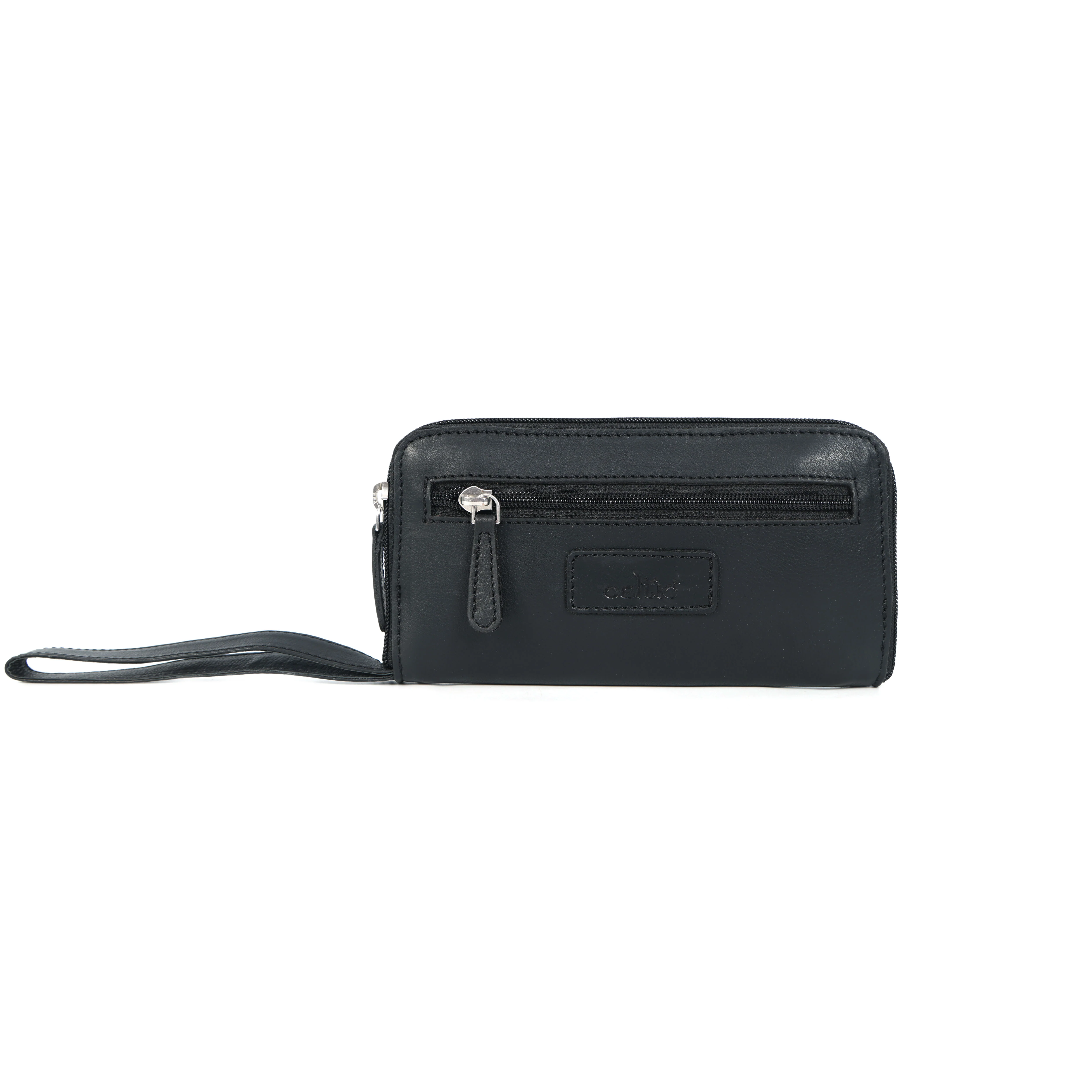 Premium Black Leather Zip-Around Wallet with Wrist Stra - Image 3