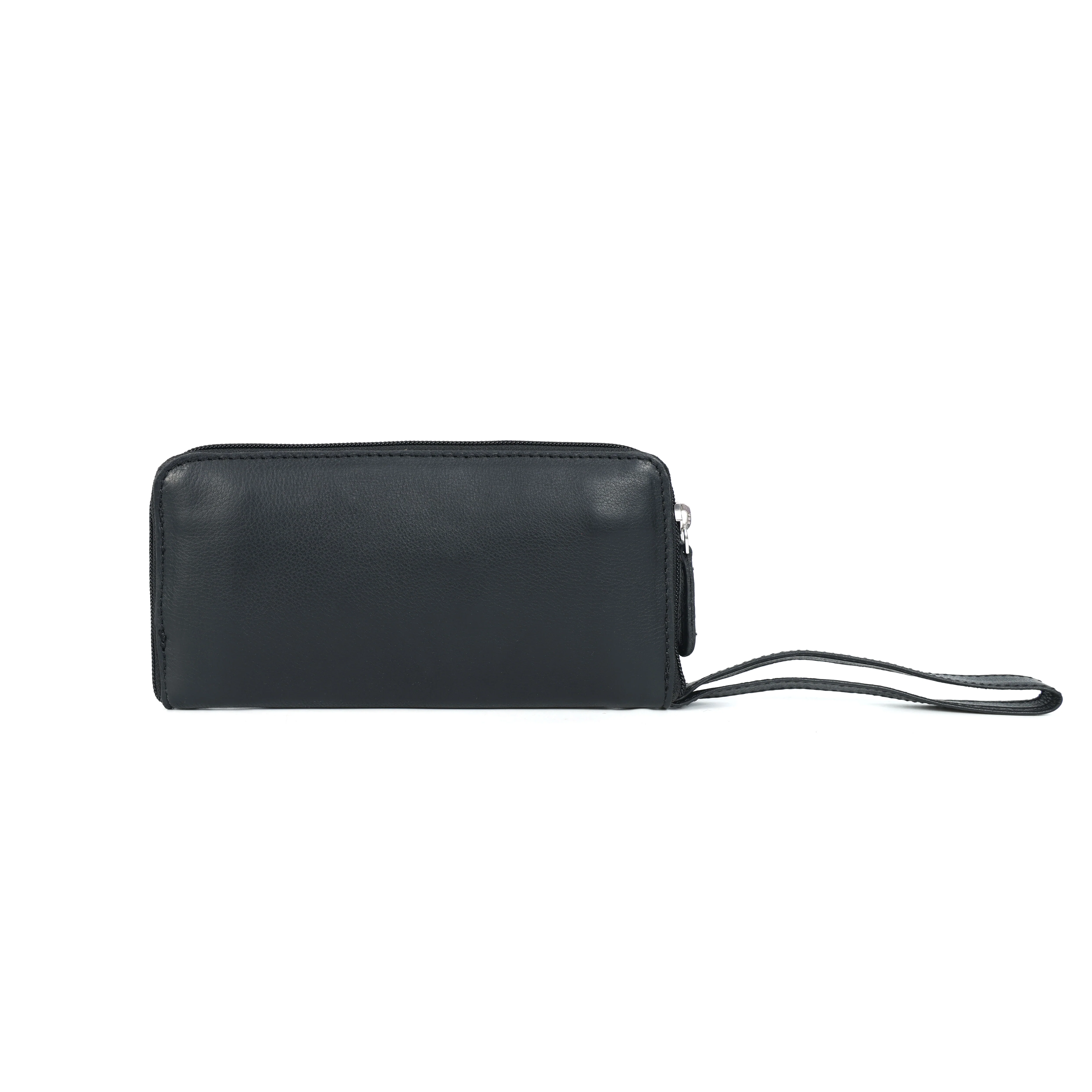 Premium Black Leather Zip-Around Wallet with Wrist Stra - Image 4