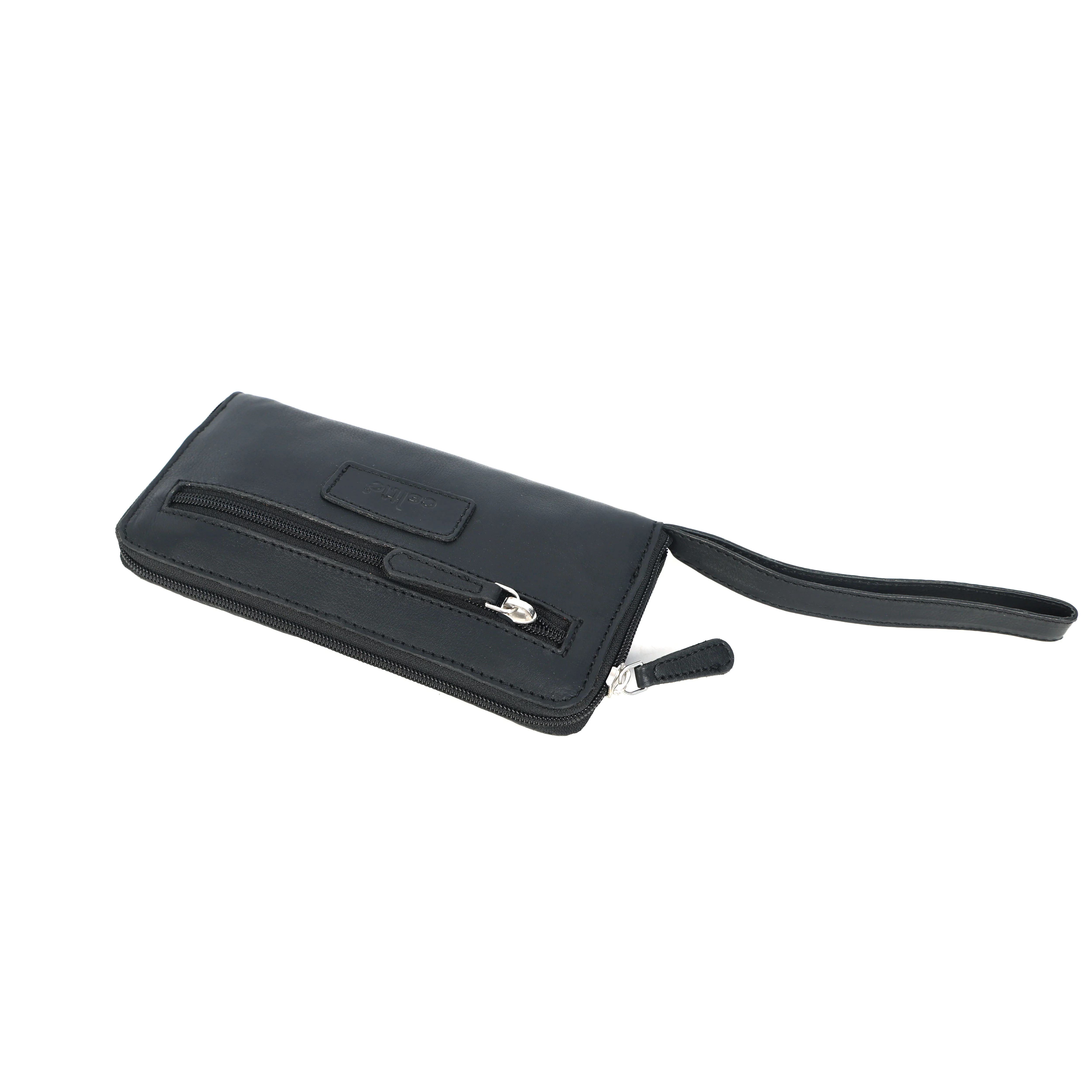 Premium Black Leather Zip-Around Wallet with Wrist Stra - Image 6