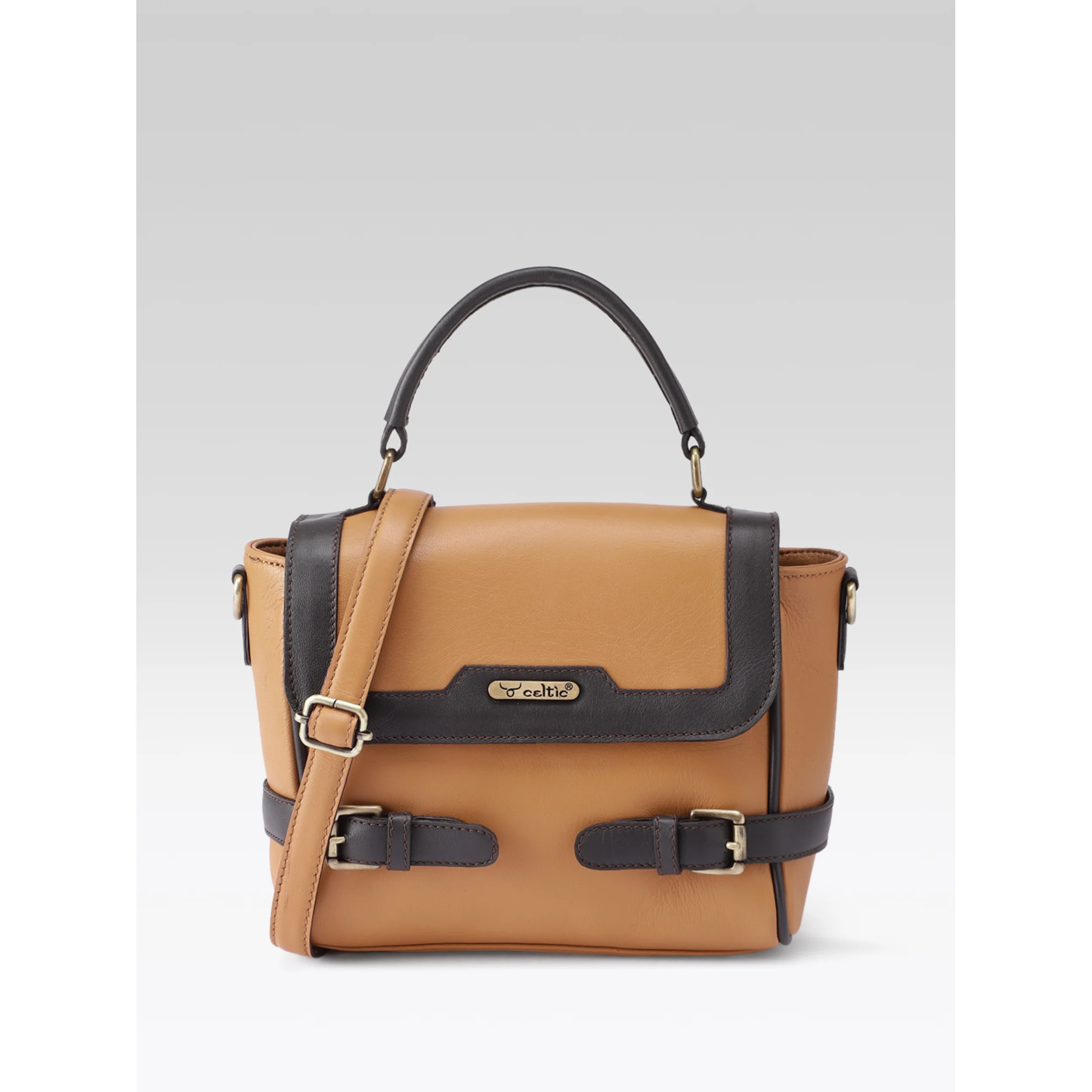 Premium Genuine Brown Leather Top Handle Handbag with Adjustable Strap - Image 4