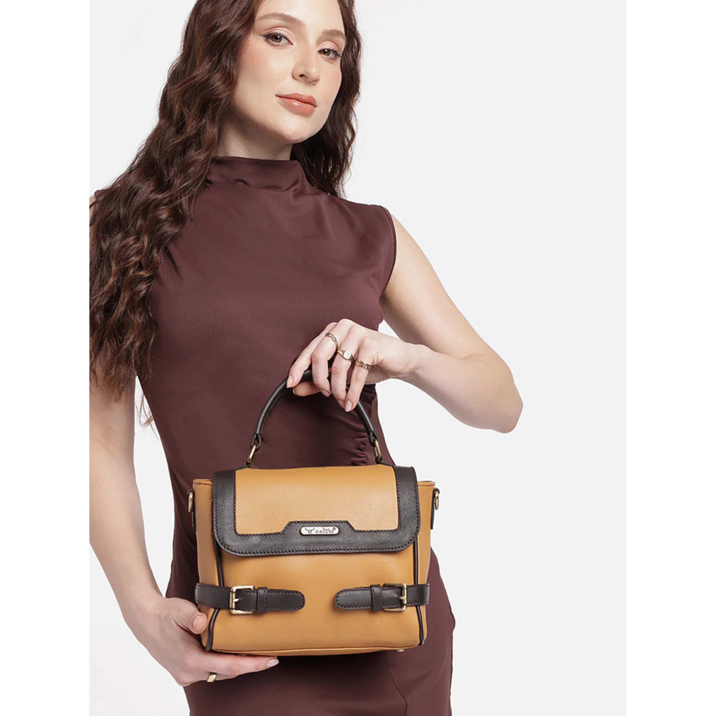 Premium Genuine Brown Leather Top Handle Handbag with Adjustable Strap - Image 5