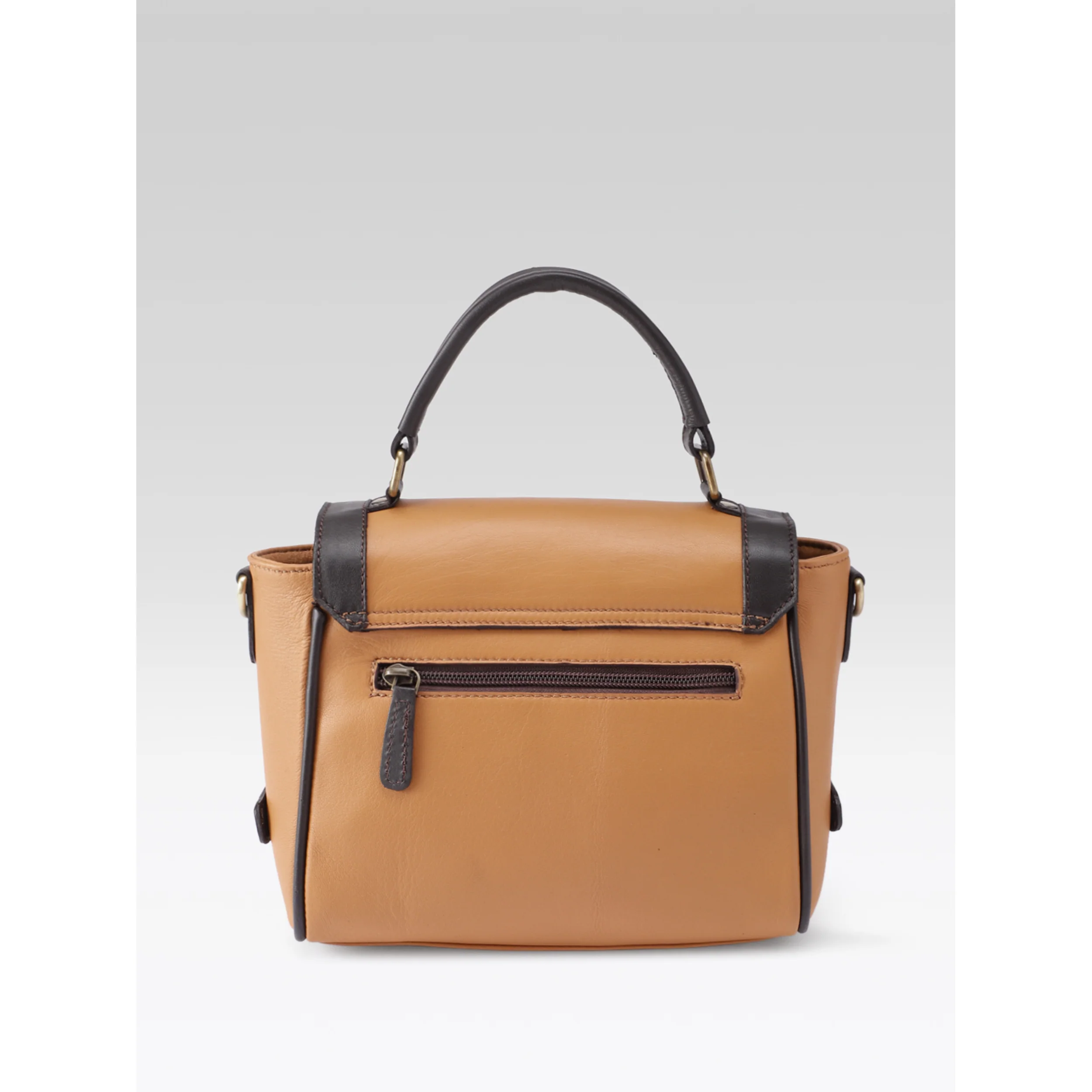 Premium Genuine Brown Leather Top Handle Handbag with Adjustable Strap - Image 6