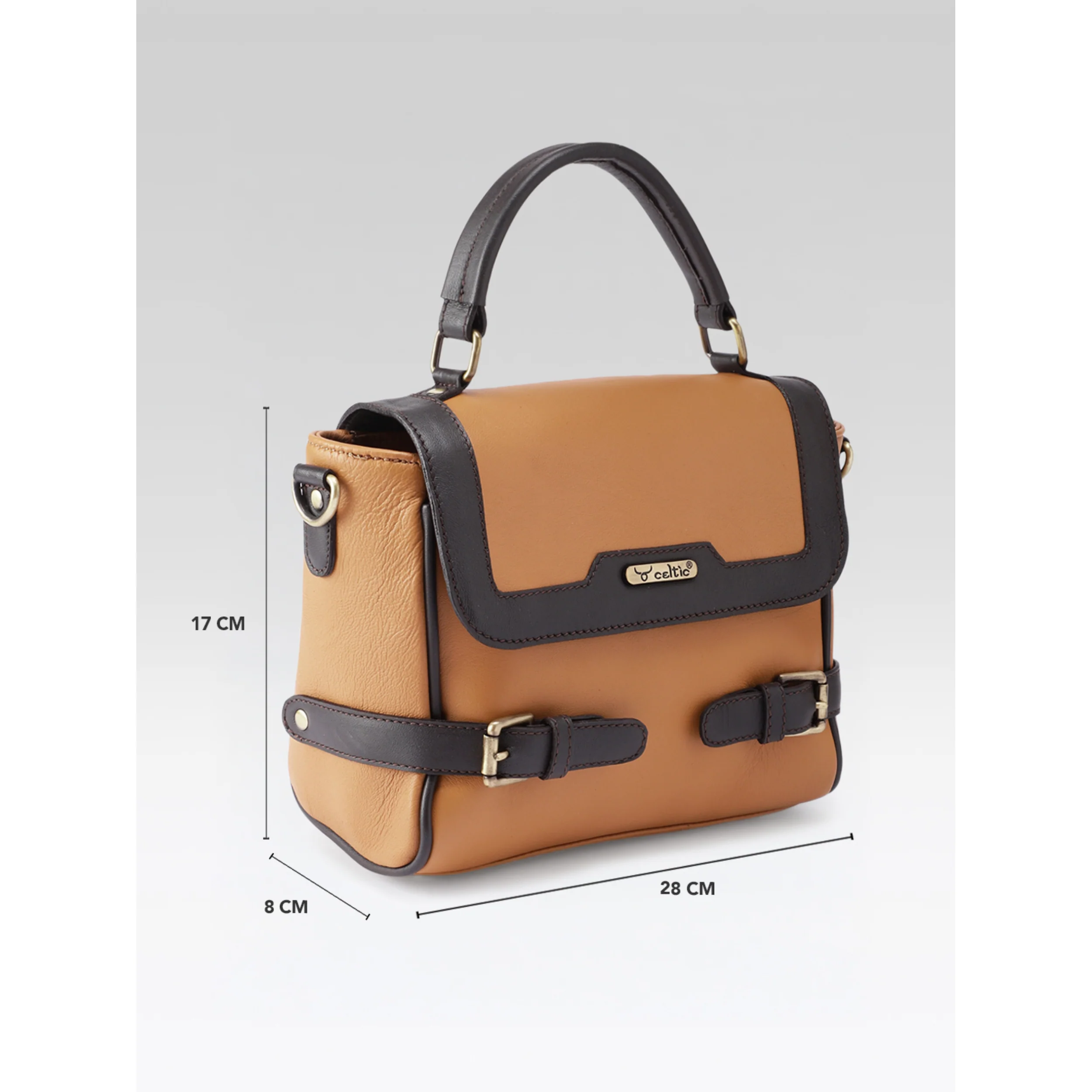 Premium Genuine Brown Leather Top Handle Handbag with Adjustable Strap - Image 8