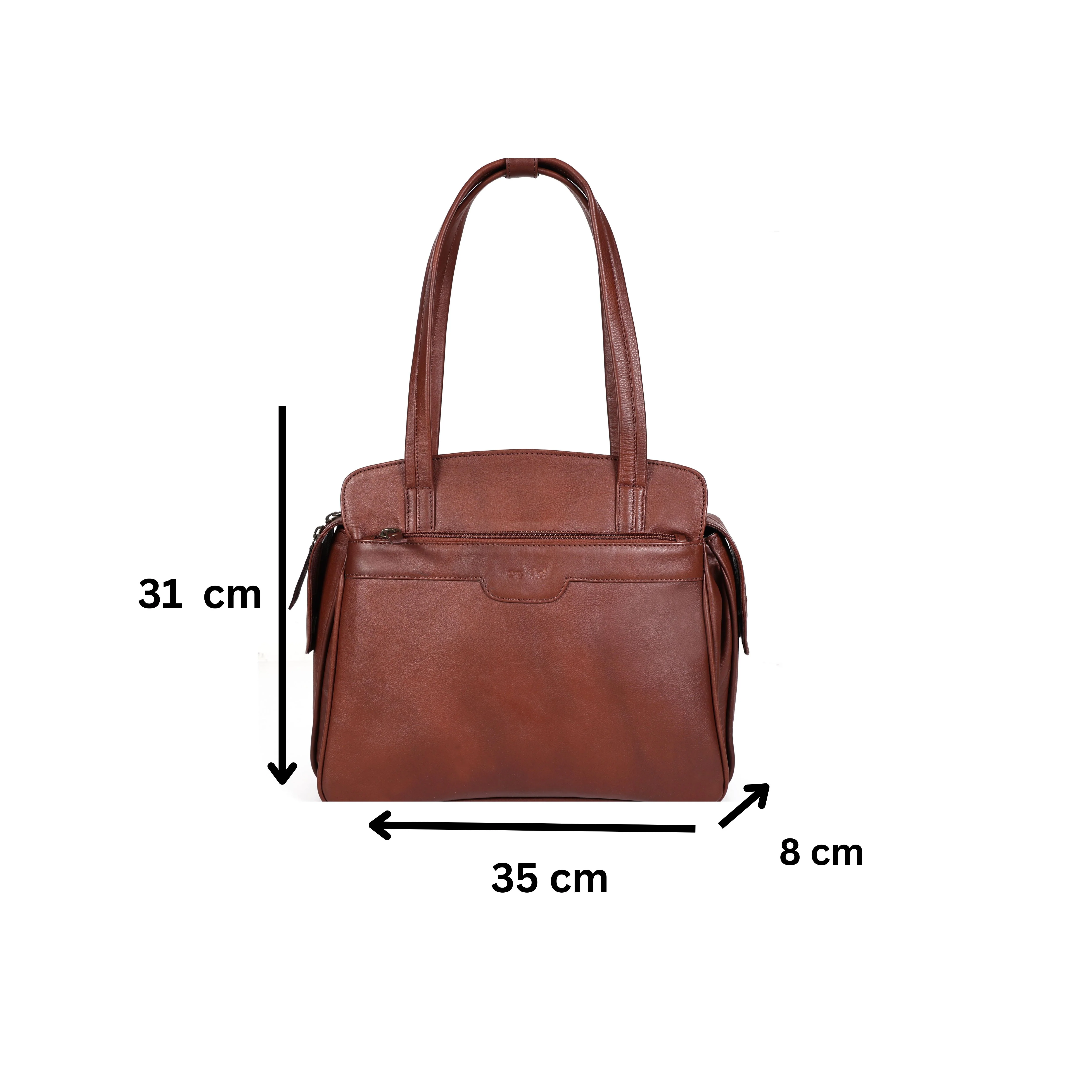Premium Genuine Leather Structured Shoulder Bag with Dual Zip Compartments & Fixed Straps - Image 13