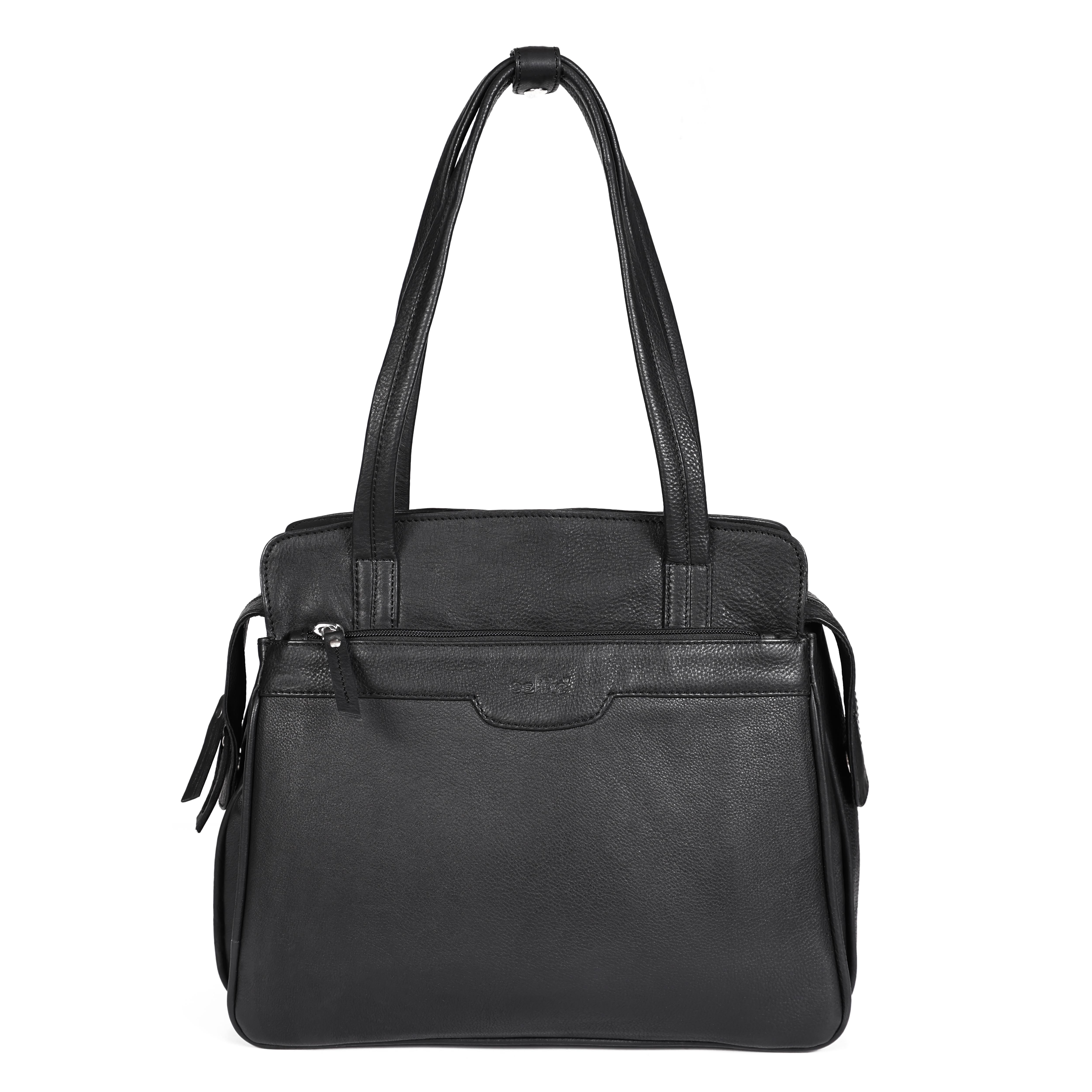 Premium Genuine Leather Structured Shoulder Bag with Dual Zip Compartments & Fixed Straps - Image 17