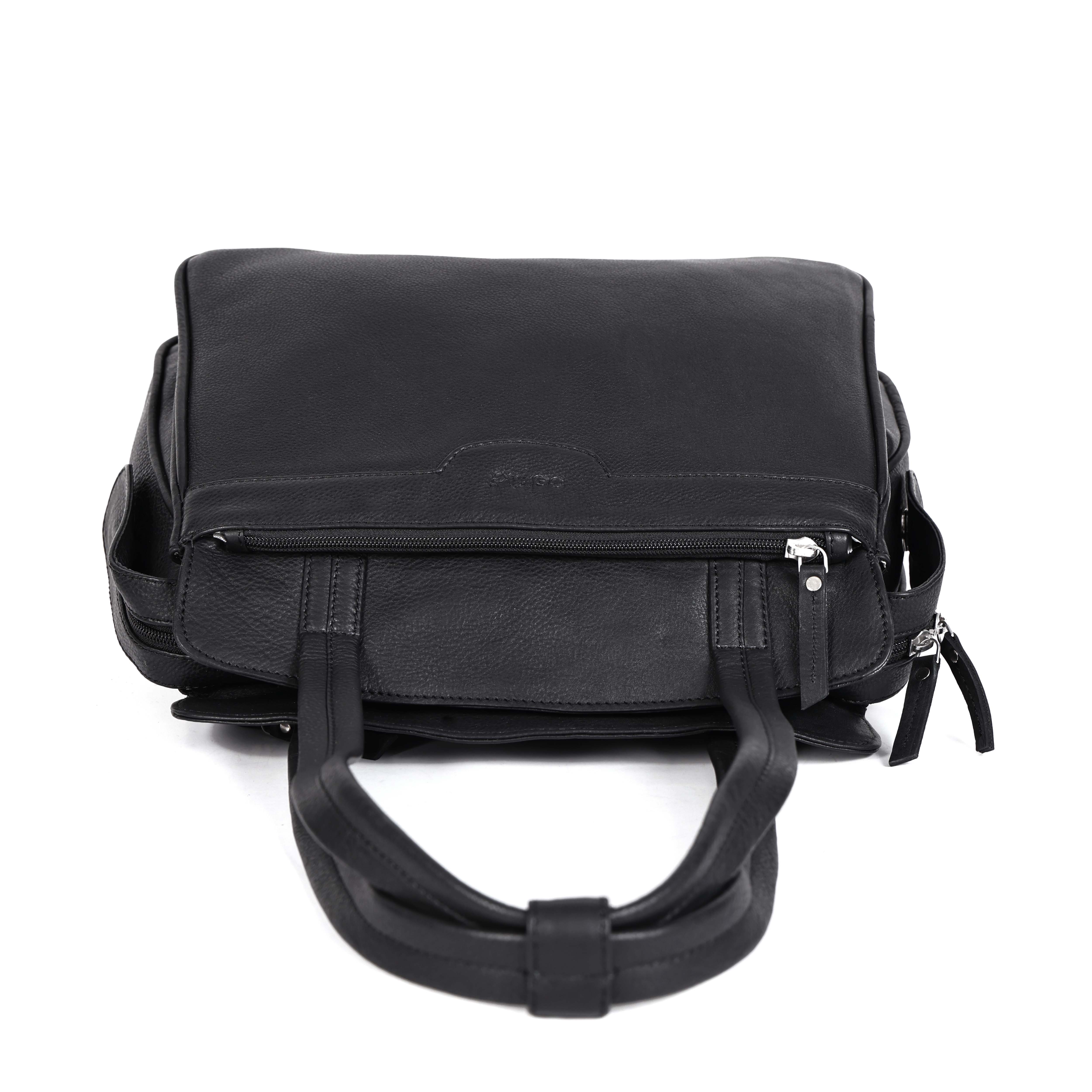 Premium Genuine Leather Structured Shoulder Bag with Dual Zip Compartments & Fixed Straps - Image 18