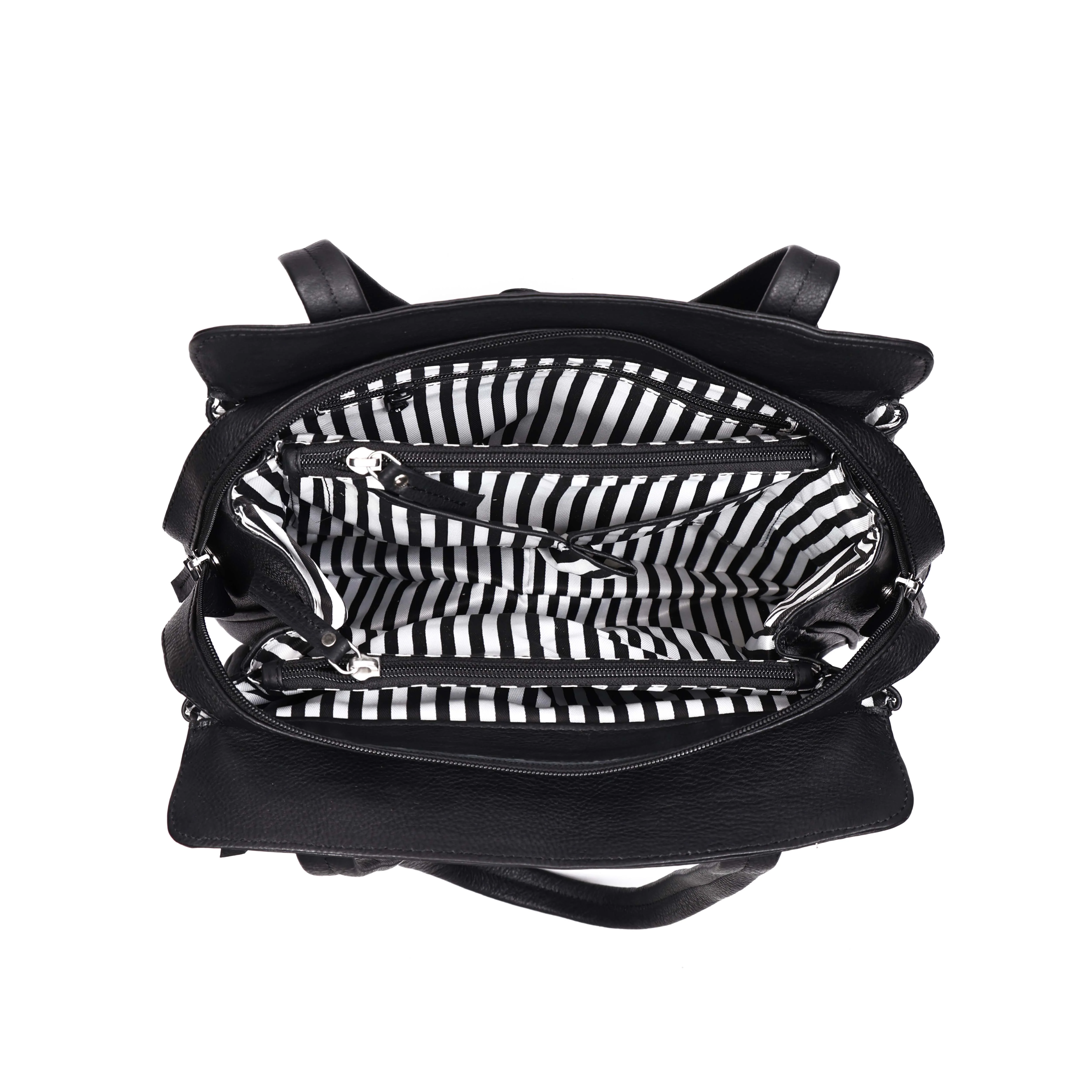 Premium Genuine Leather Structured Shoulder Bag with Dual Zip Compartments & Fixed Straps - Image 19