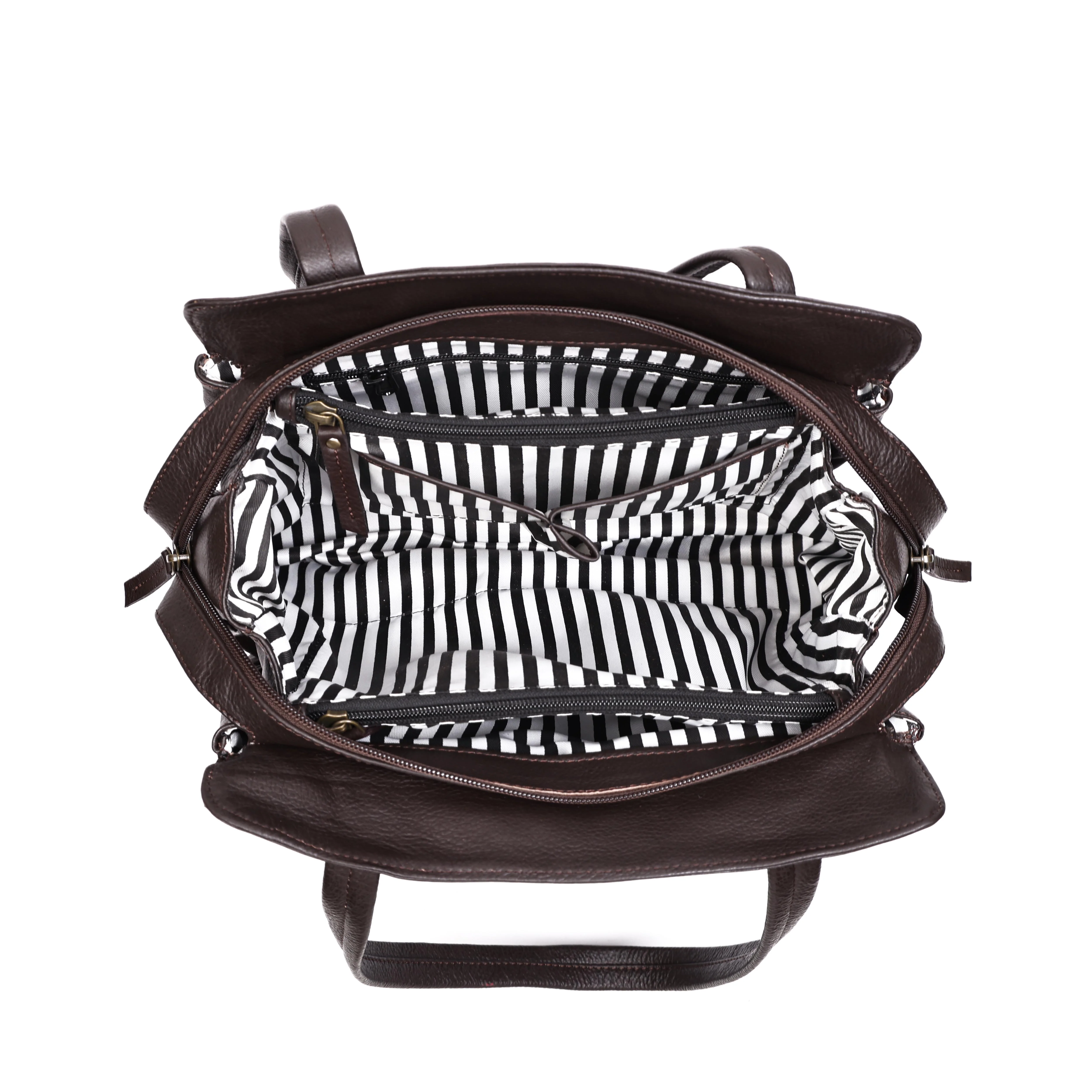 Premium Genuine Leather Structured Shoulder Bag with Dual Zip Compartments & Fixed Straps - Image 20