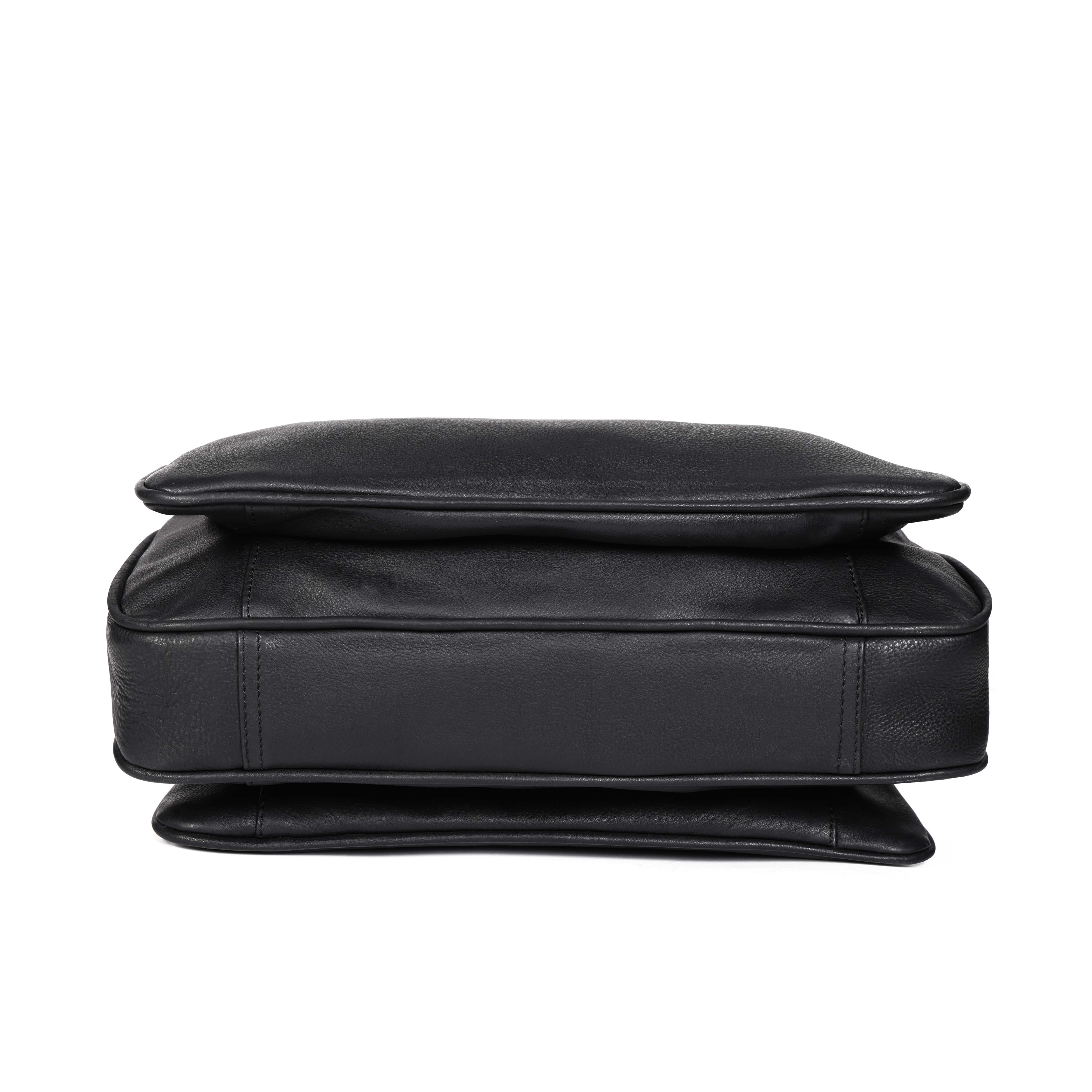 Premium Genuine Leather Structured Shoulder Bag with Dual Zip Compartments & Fixed Straps - Image 22