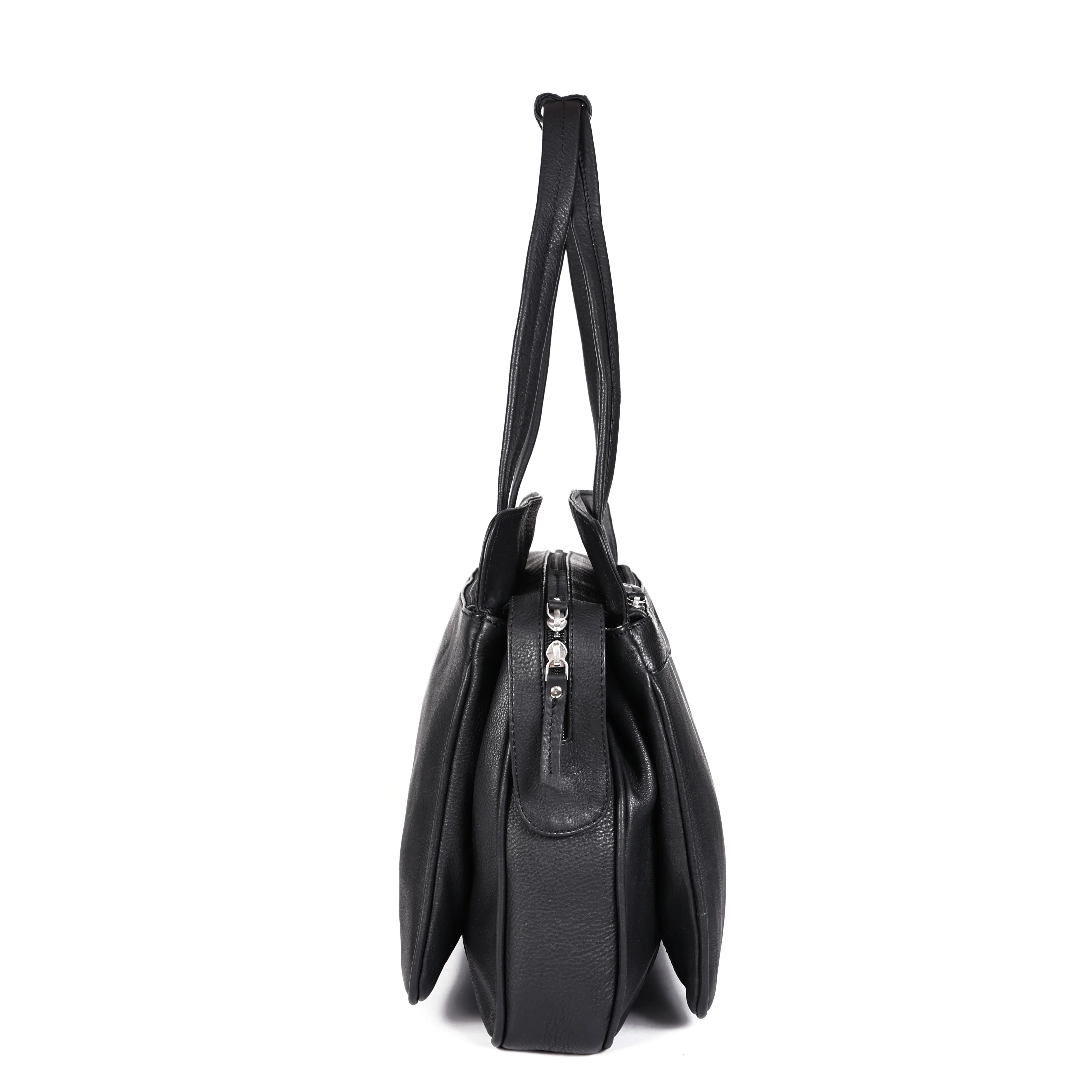 Premium Genuine Leather Structured Shoulder Bag with Dual Zip Compartments & Fixed Straps - Image 23