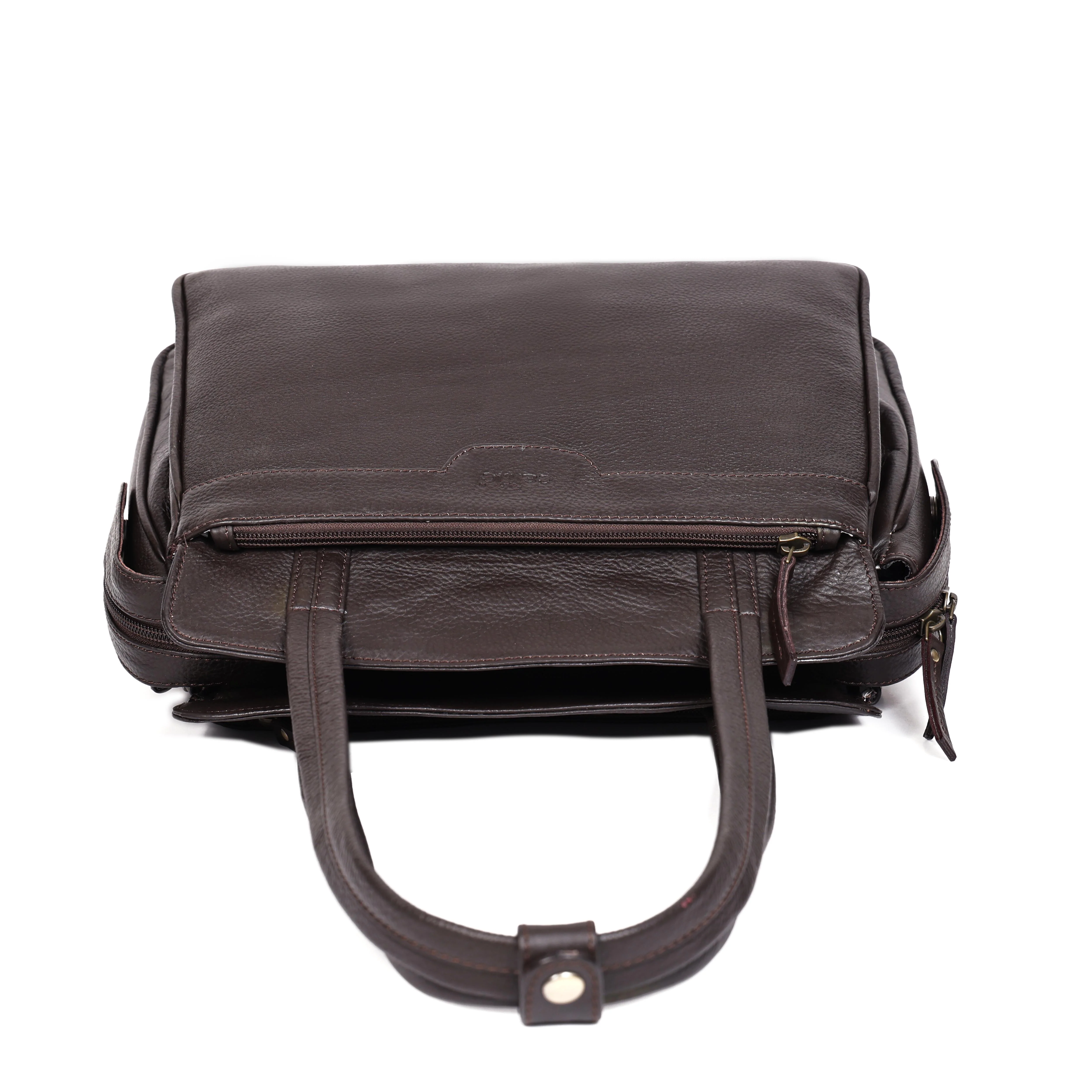 Premium Genuine Leather Structured Shoulder Bag with Dual Zip Compartments & Fixed Straps - Image 29