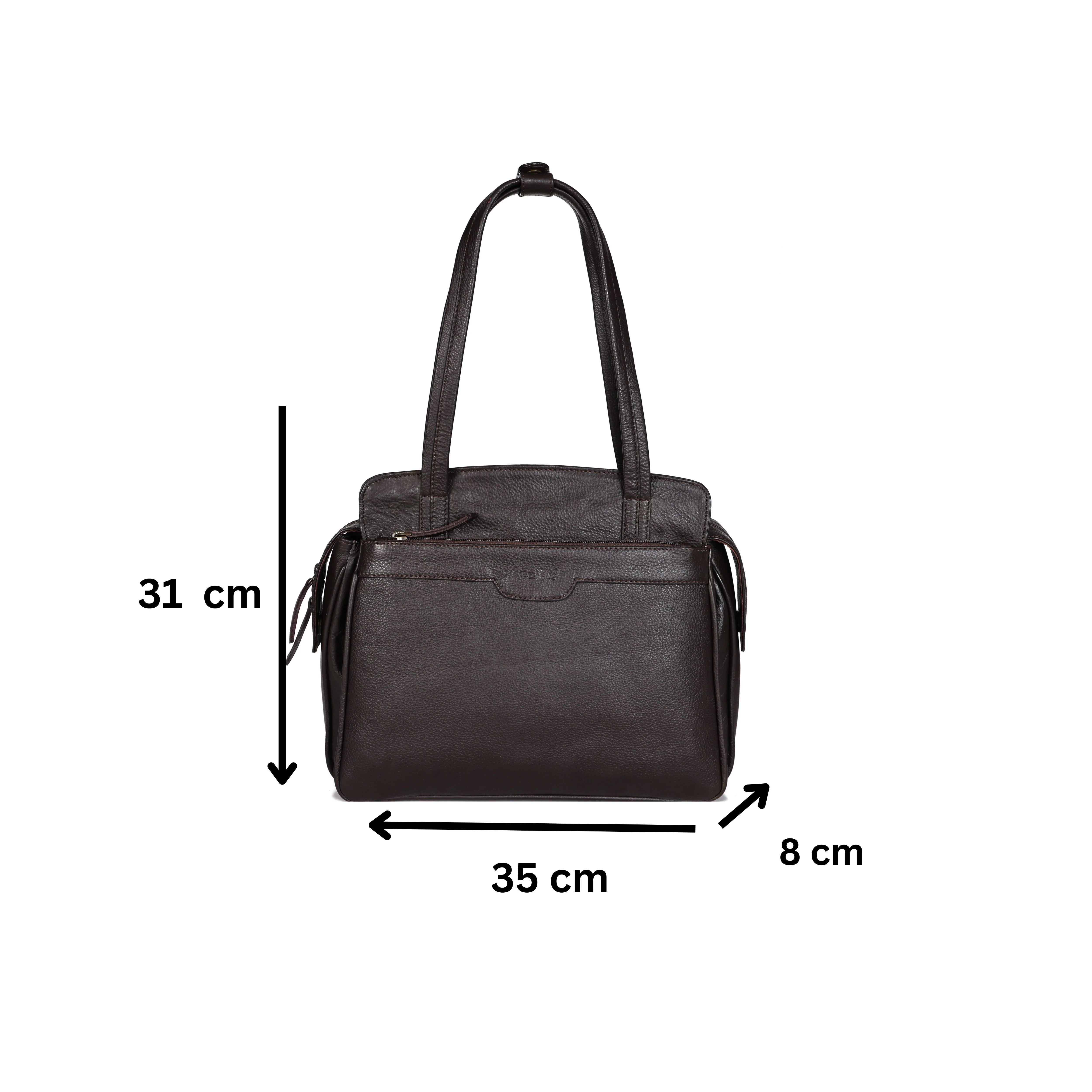 Premium Genuine Leather Structured Shoulder Bag with Dual Zip Compartments & Fixed Straps - Image 31