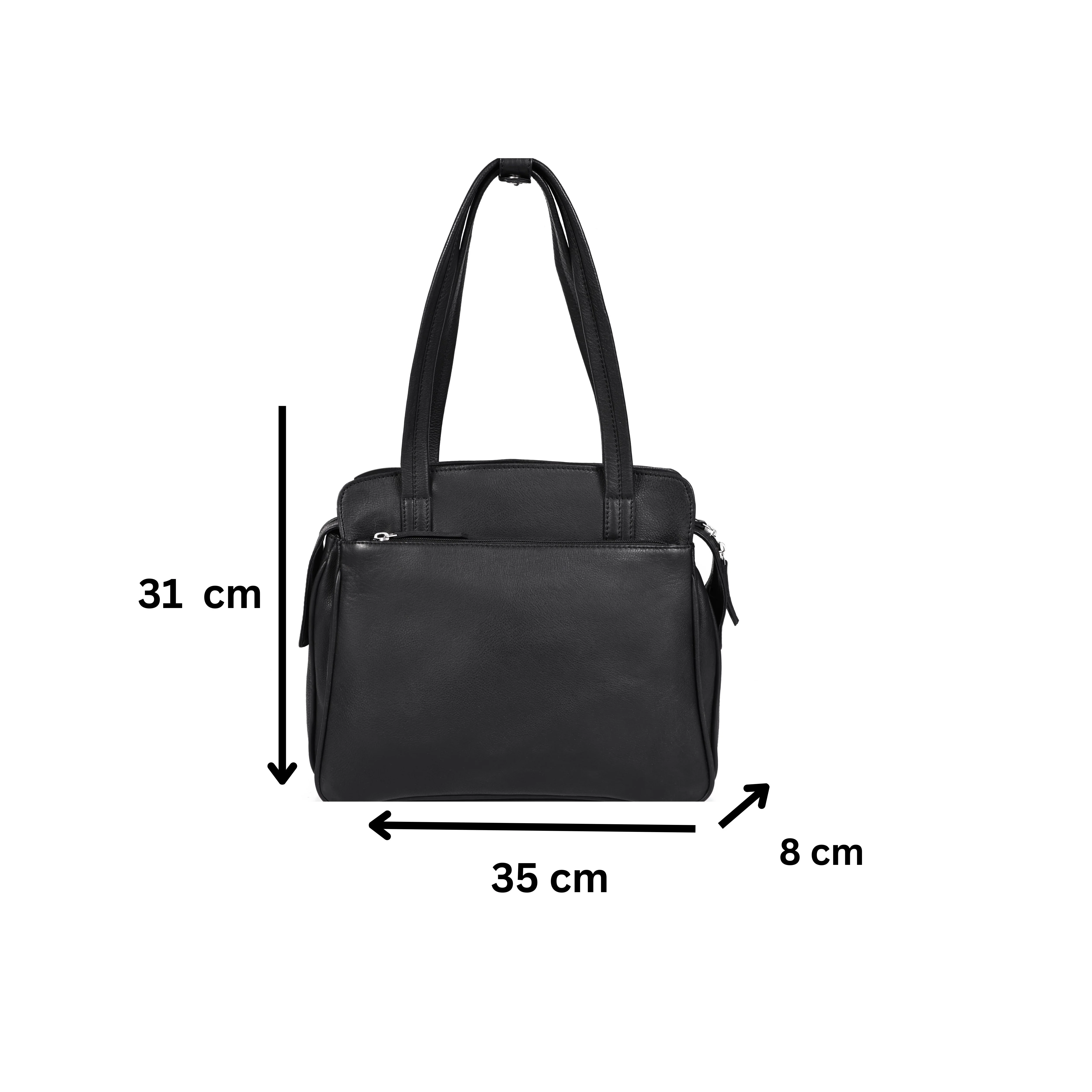 Premium Genuine Leather Structured Shoulder Bag with Dual Zip Compartments & Fixed Straps - Image 32
