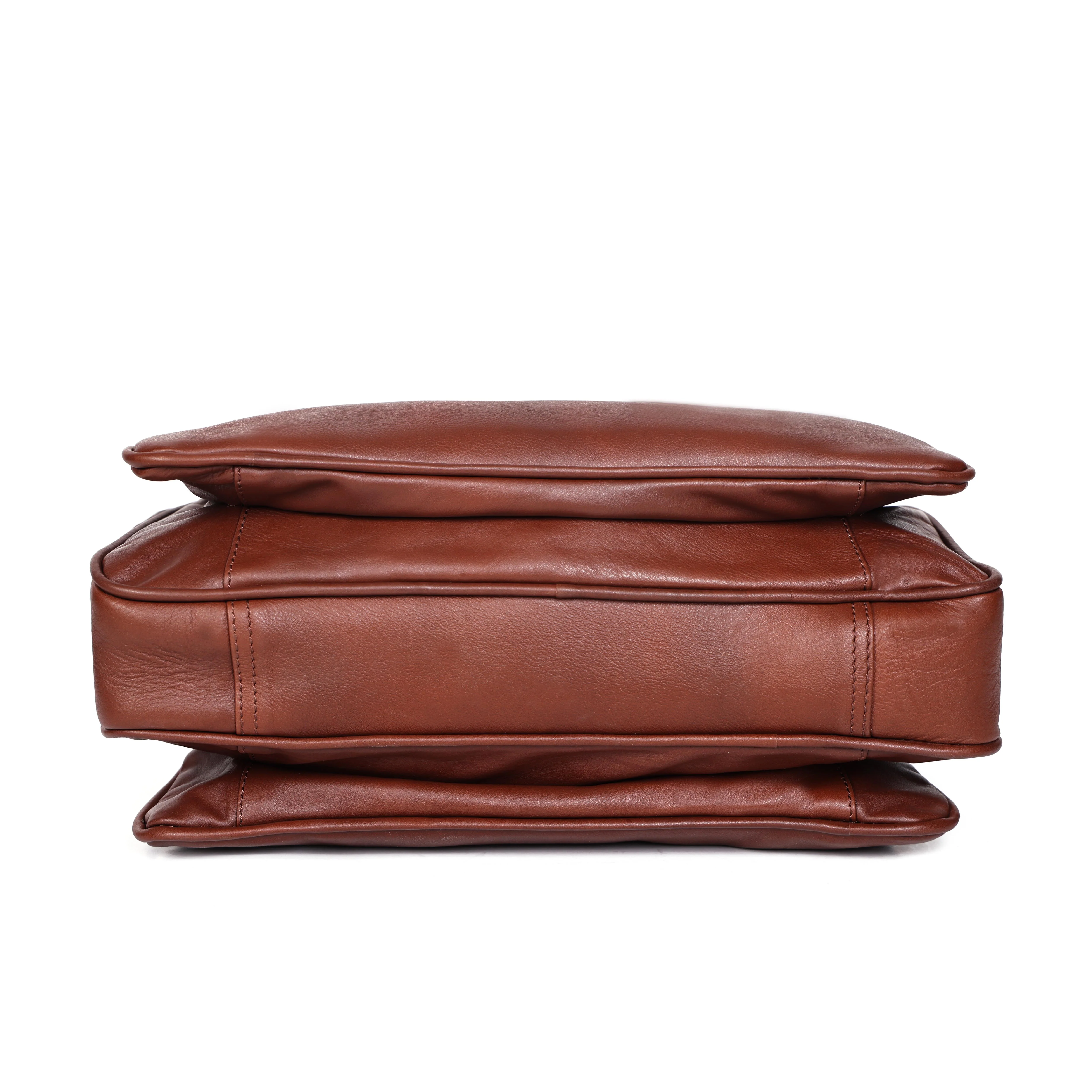 Premium Genuine Leather Structured Shoulder Bag with Dual Zip Compartments & Fixed Straps - Image 5