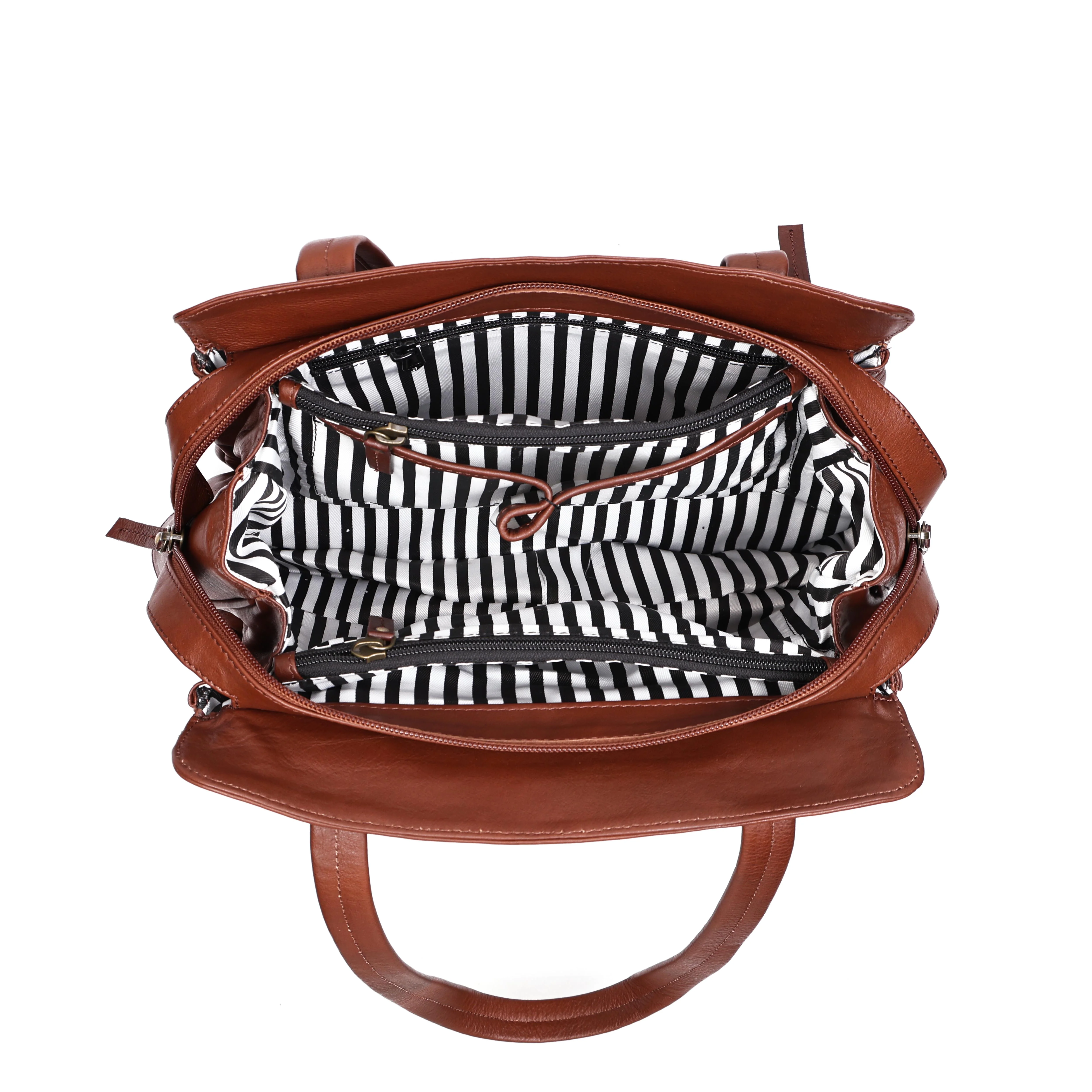 Premium Genuine Leather Structured Shoulder Bag with Dual Zip Compartments & Fixed Straps - Image 6