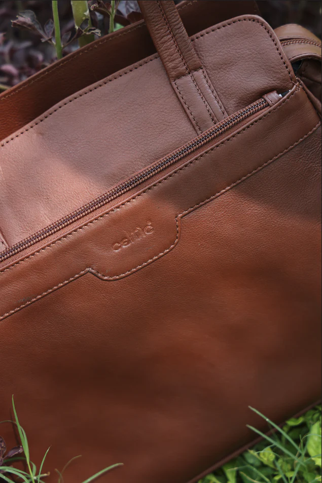 Premium Genuine Leather Structured Shoulder Bag with Dual Zip Compartments & Fixed Straps - Image 7