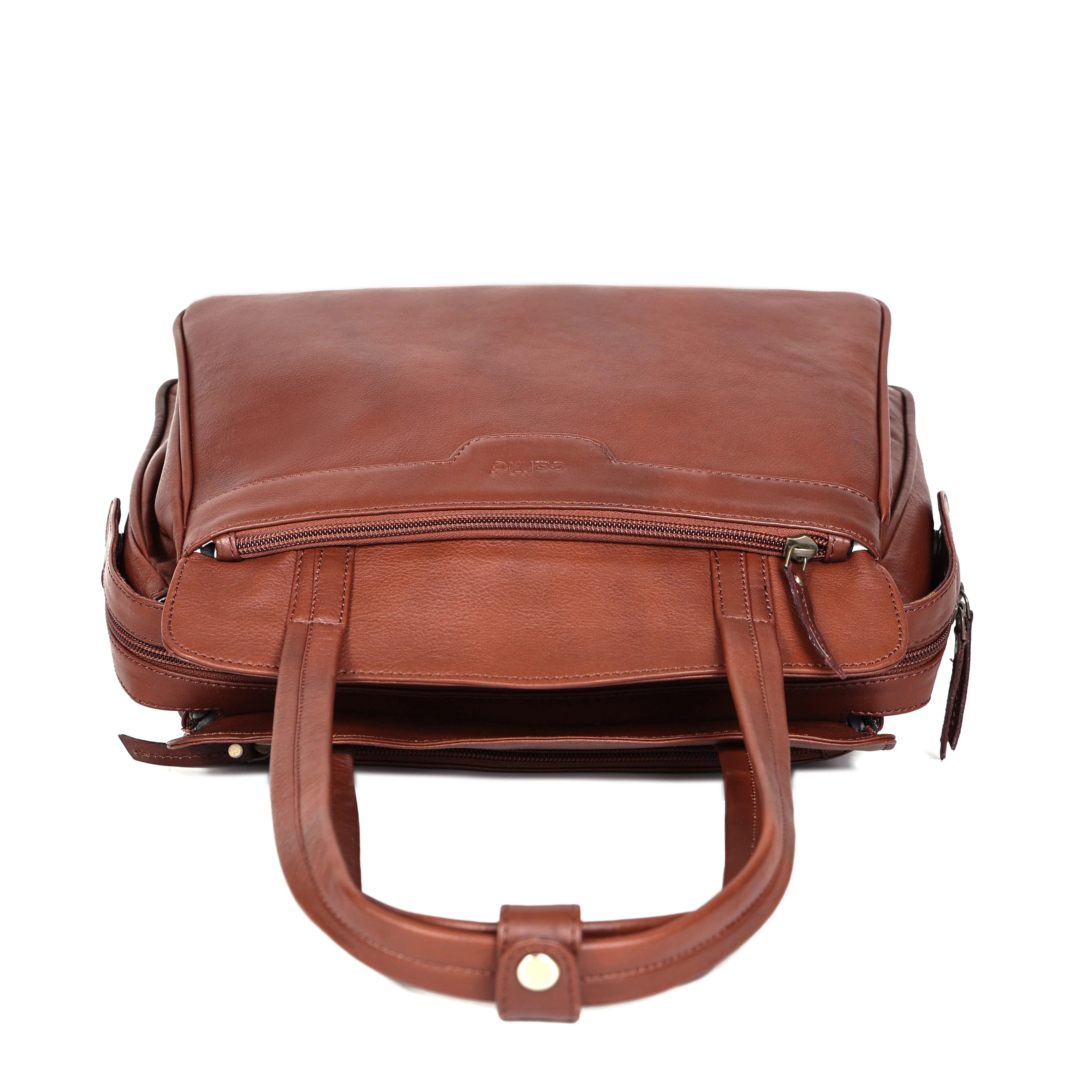 Premium Genuine Leather Structured Shoulder Bag with Dual Zip Compartments & Fixed Straps - Image 8