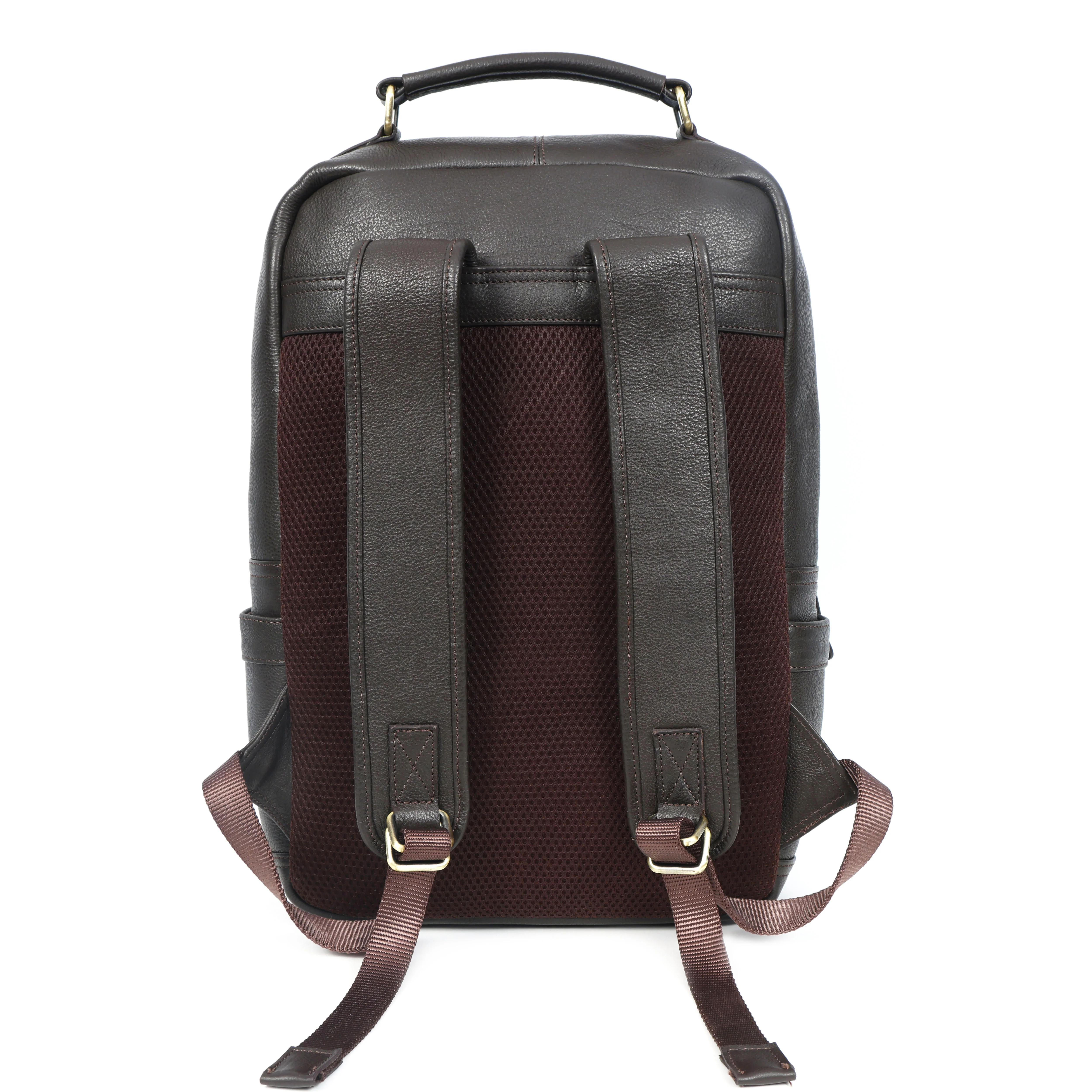 Premium Genuine Leather Laptop Backpack with Multi-Zip Compartments & Top Handle - Image 14