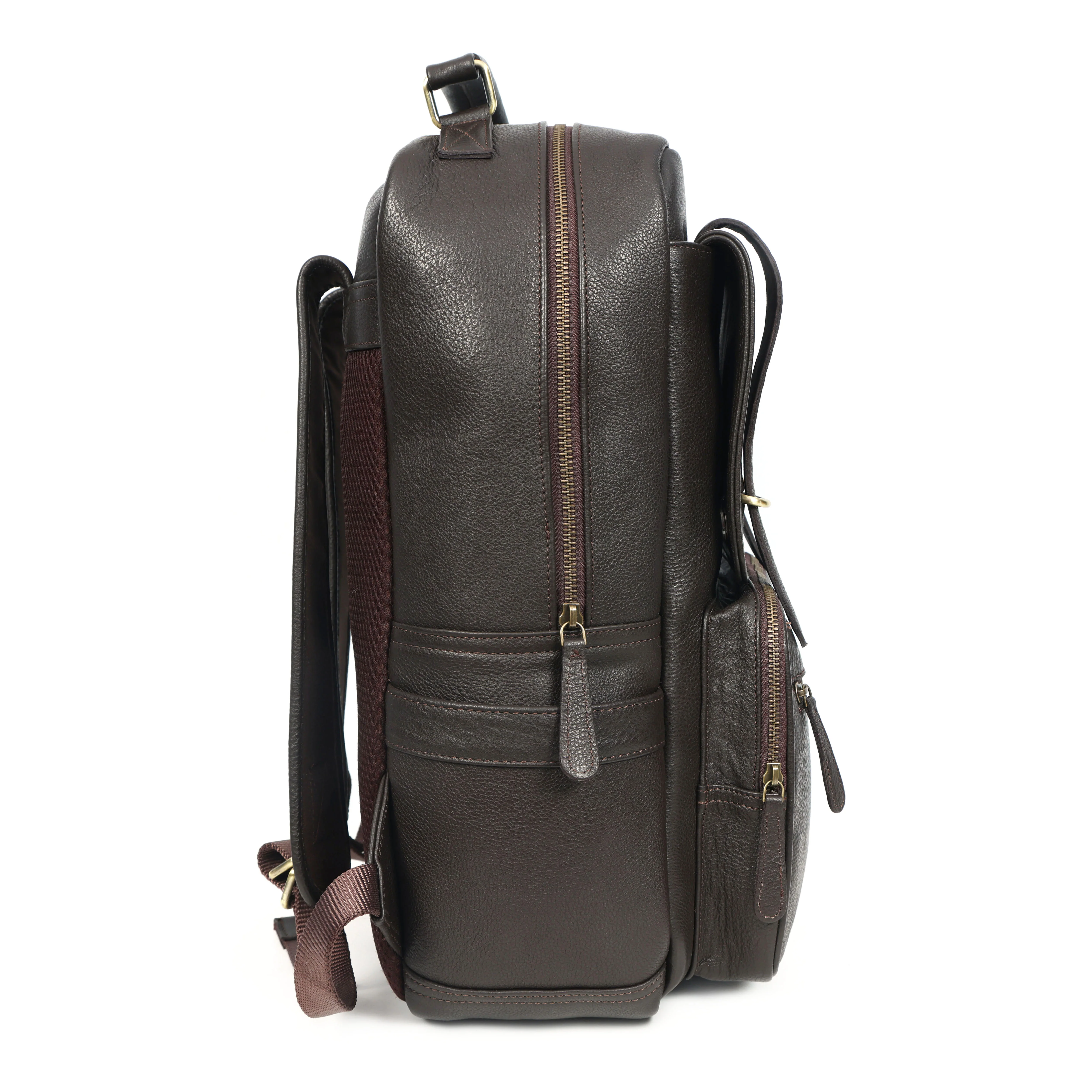 Premium Genuine Leather Laptop Backpack with Multi-Zip Compartments & Top Handle - Image 17