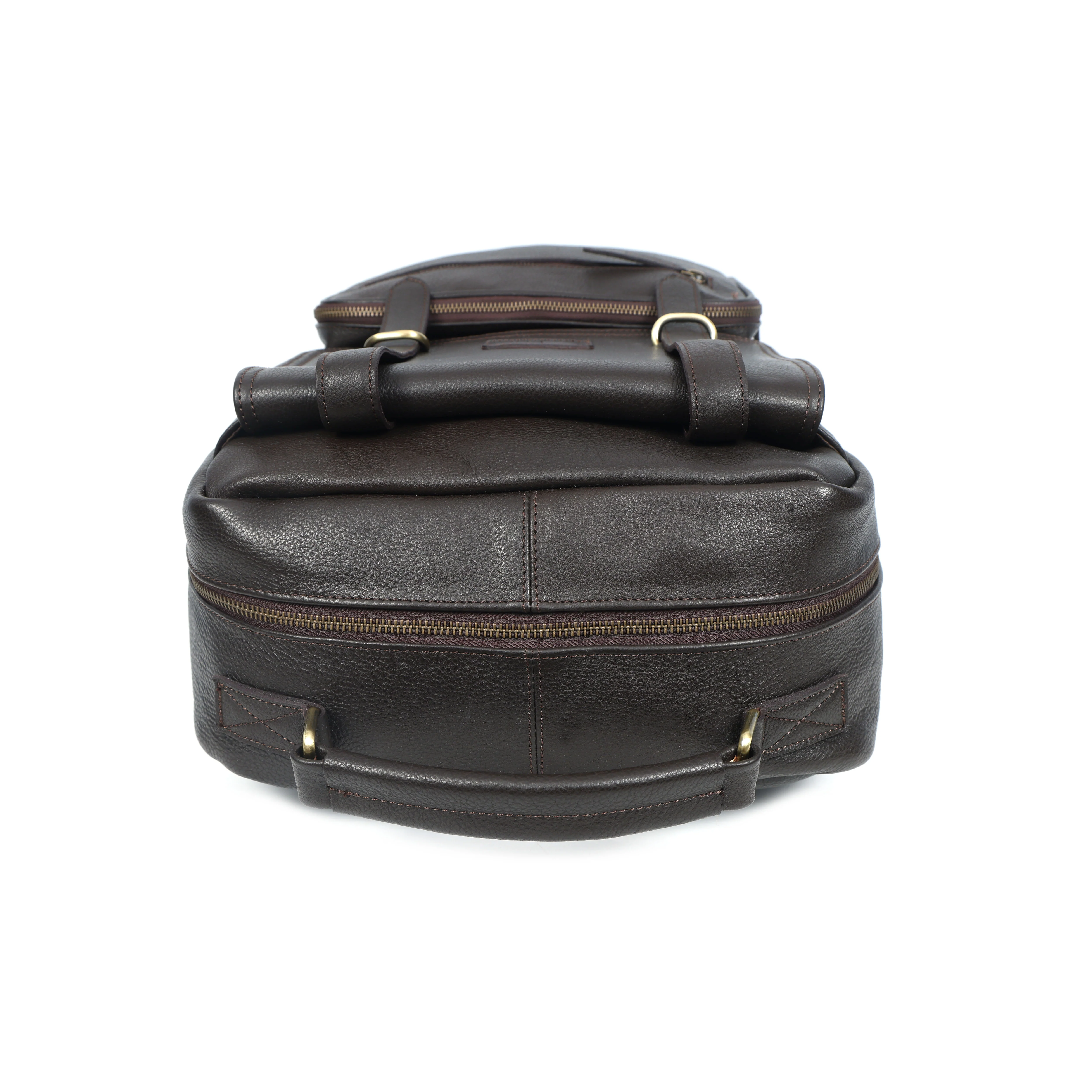 Premium Genuine Leather Laptop Backpack with Multi-Zip Compartments & Top Handle - Image 18