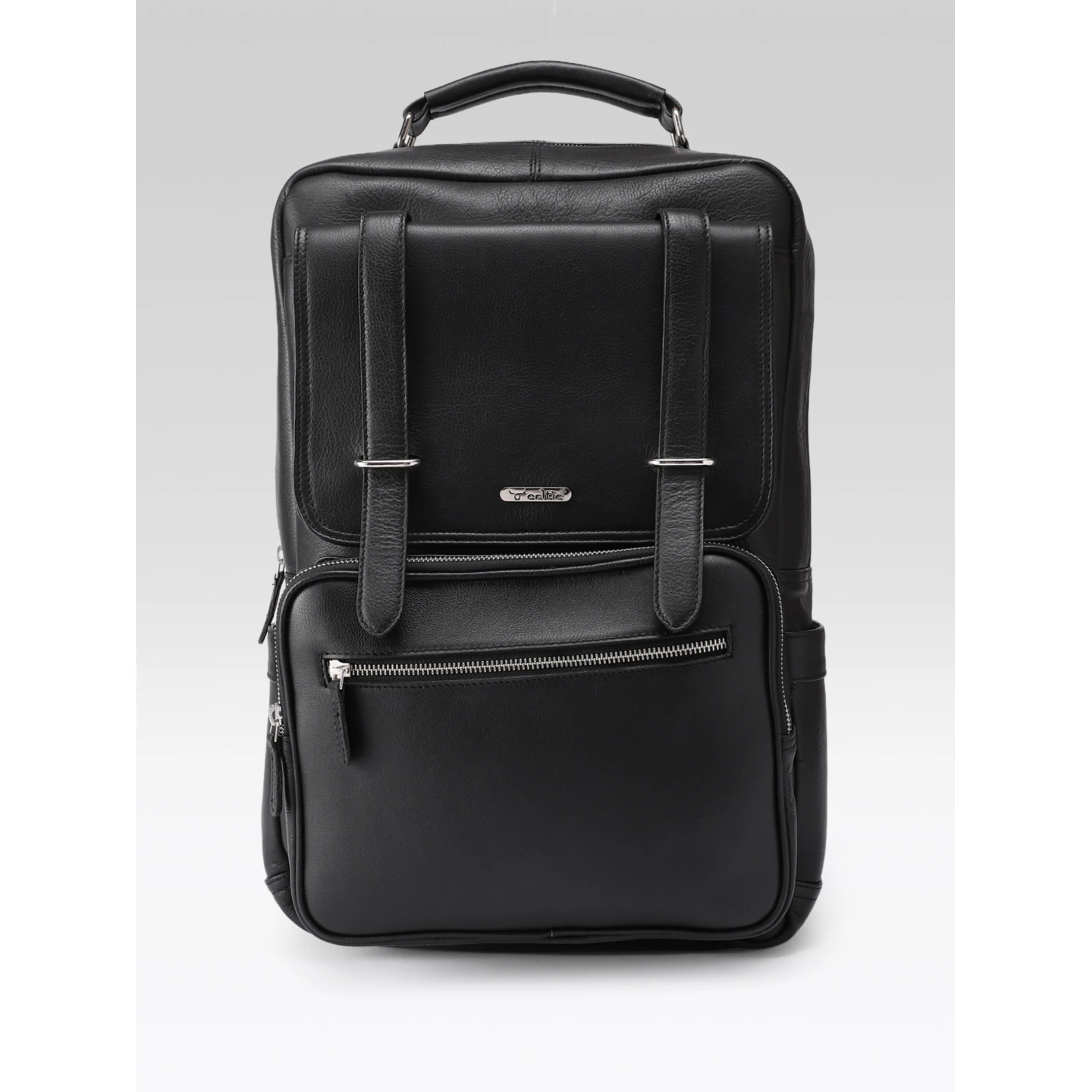Premium Genuine Leather Laptop Backpack with Multi-Zip Compartments & Top Handle - Image 19