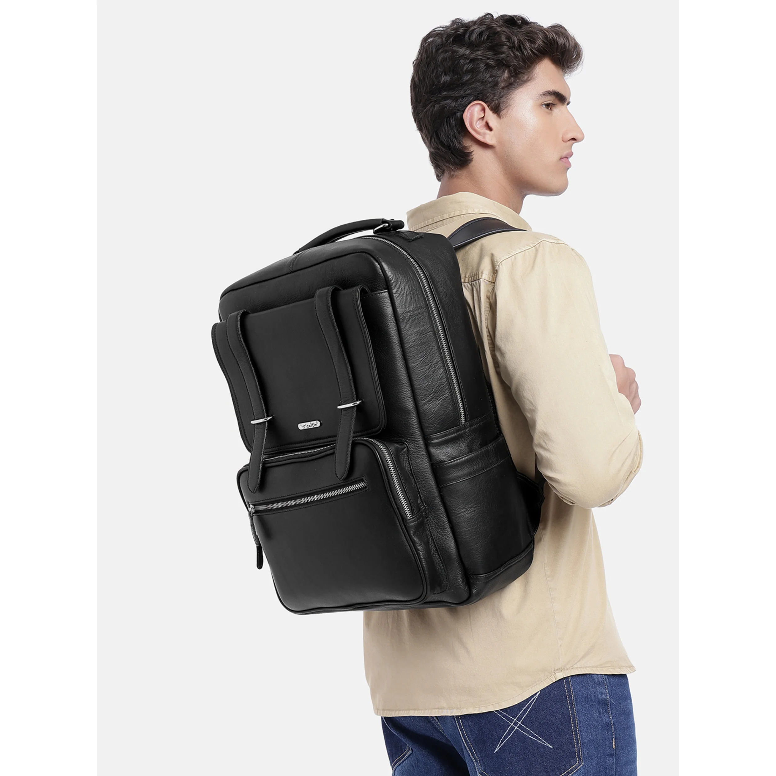 Premium Genuine Leather Laptop Backpack with Multi-Zip Compartments & Top Handle - Image 20