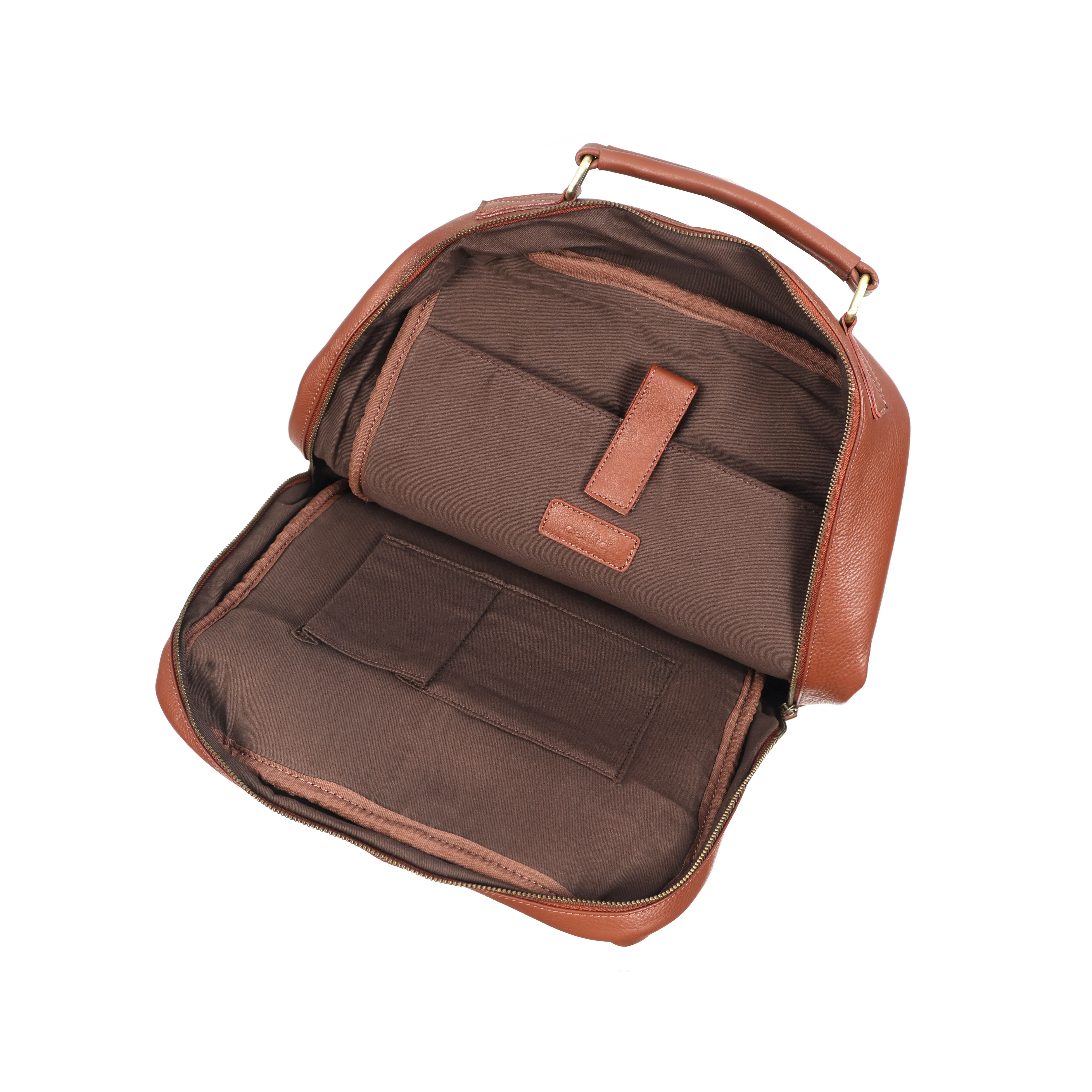 Premium Genuine Leather Laptop Backpack with Multi-Zip Compartments & Top Handle - Image 4
