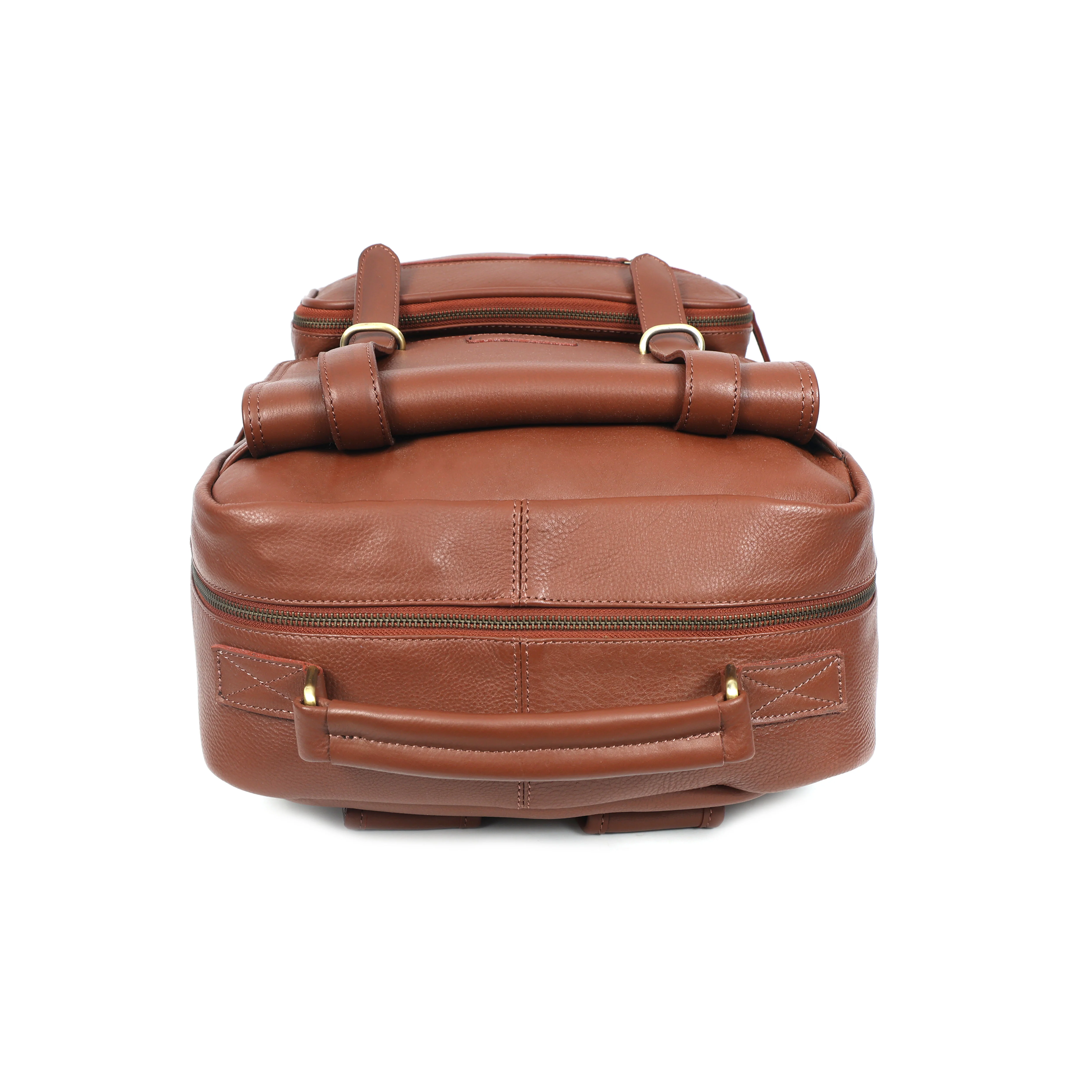 Premium Genuine Leather Laptop Backpack with Multi-Zip Compartments & Top Handle - Image 9