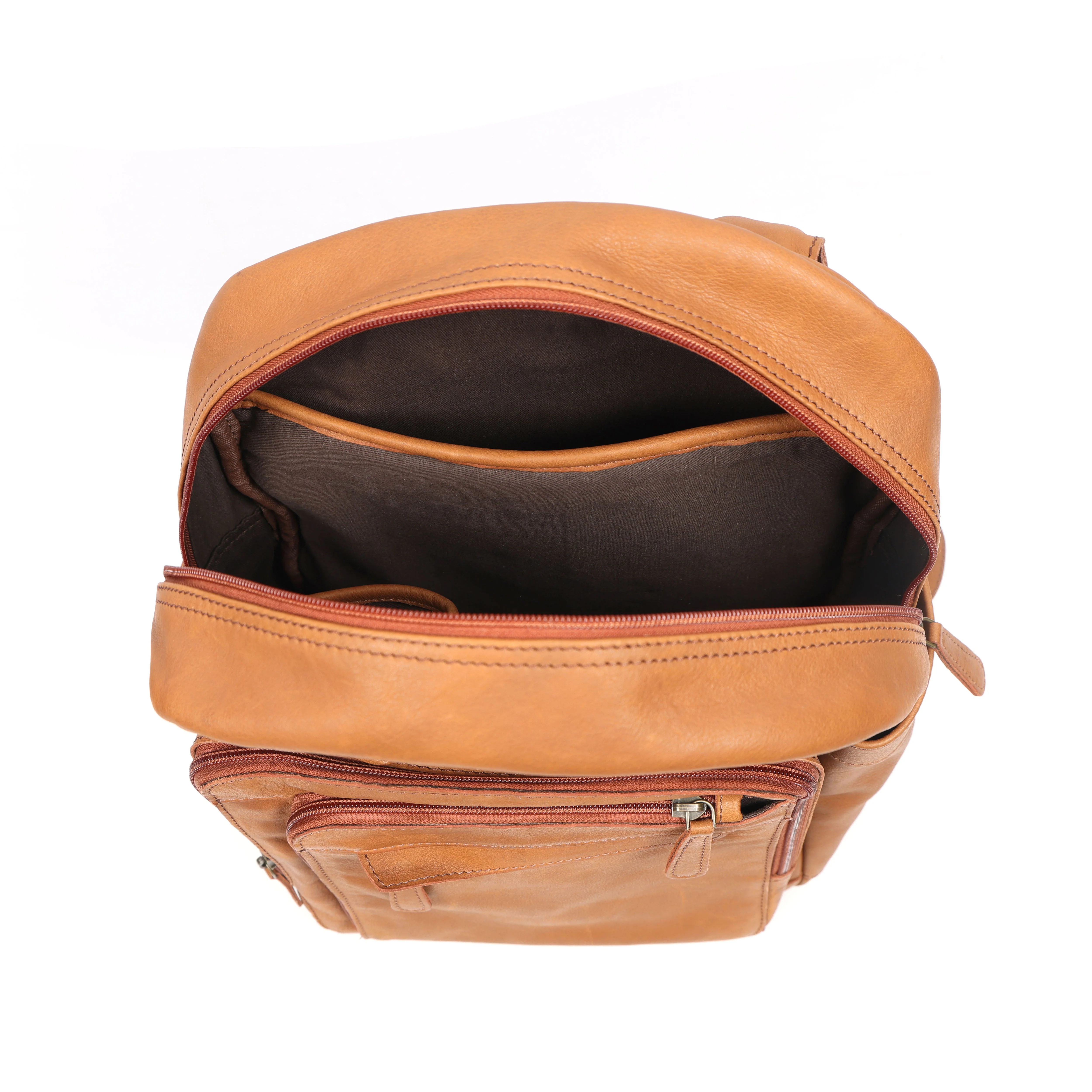 Premium Genuine Tan Leather Backpack with Multi Zip Pockets & Adjustable Straps - Image 5