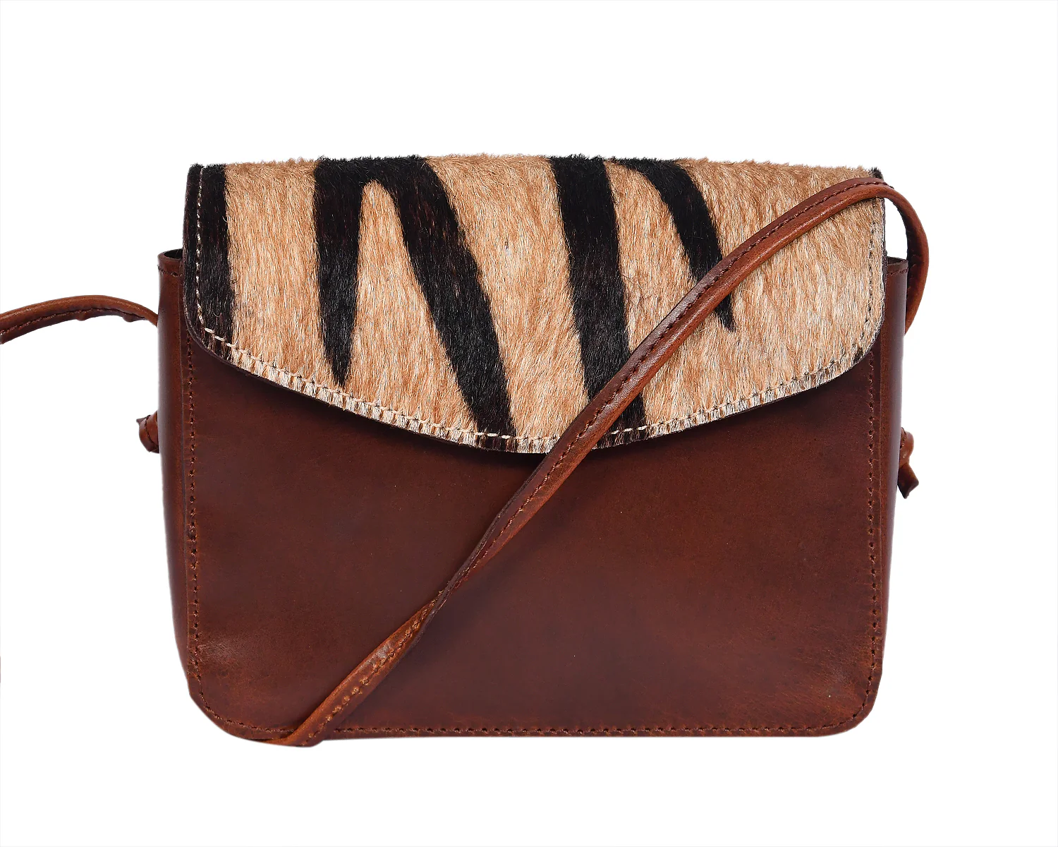Womenƒ????????s Leather Crossbody Sling Bag with Tiger-Print Hairon Flap