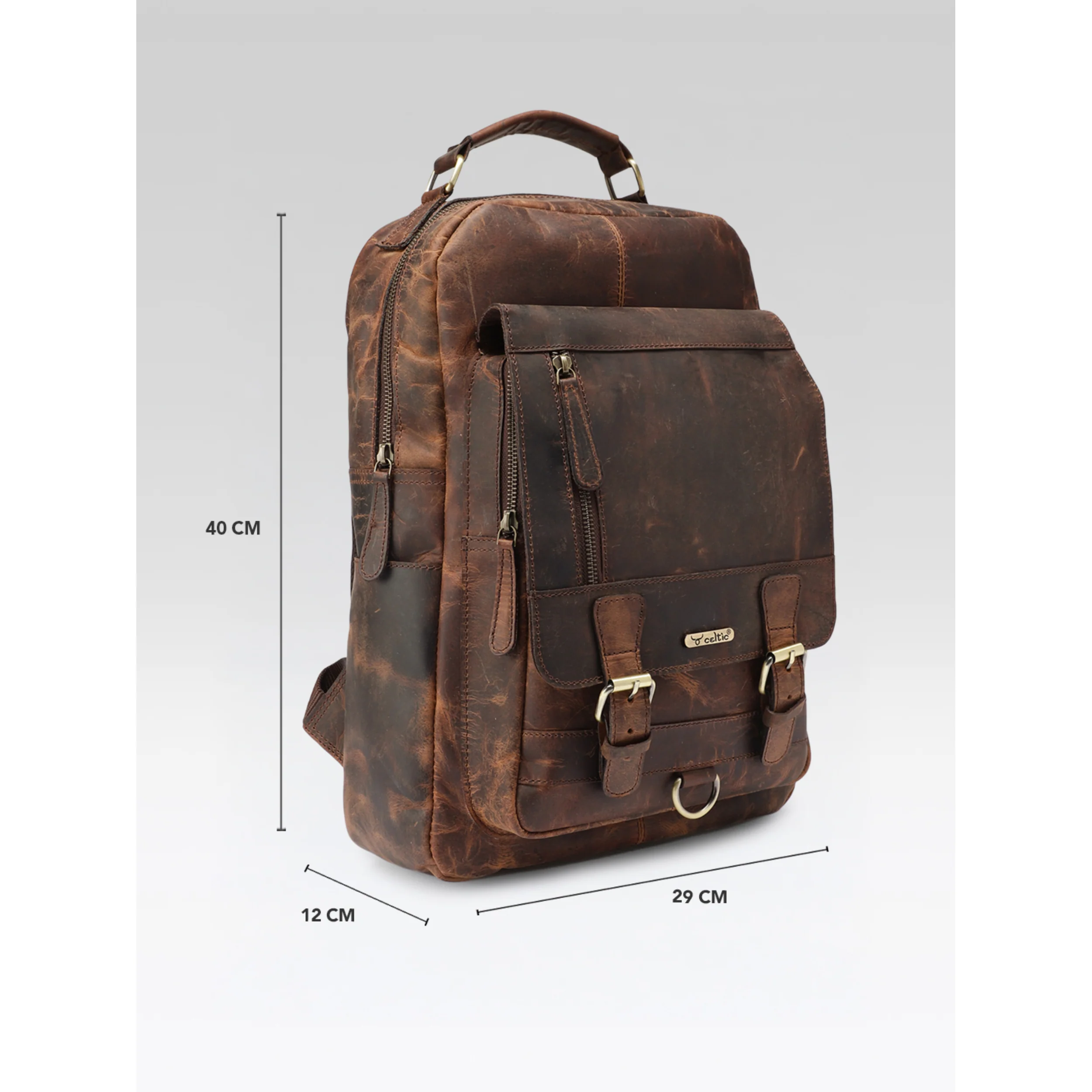Premium Genuine Leather Backpack with Front Zip Pocket & Padded Shoulder Straps - Image 4