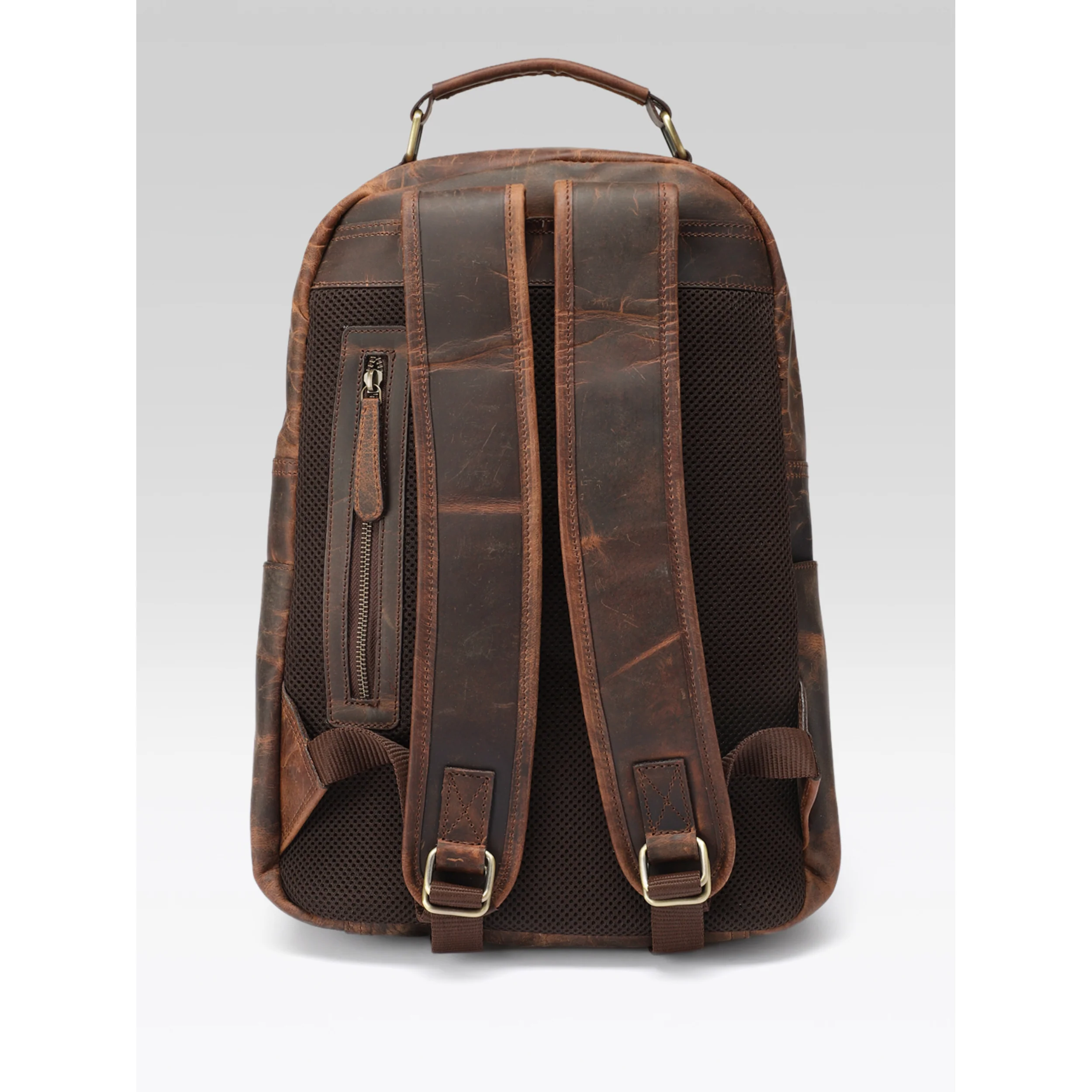 Premium Genuine Leather Backpack with Front Zip Pocket & Padded Shoulder Straps - Image 5