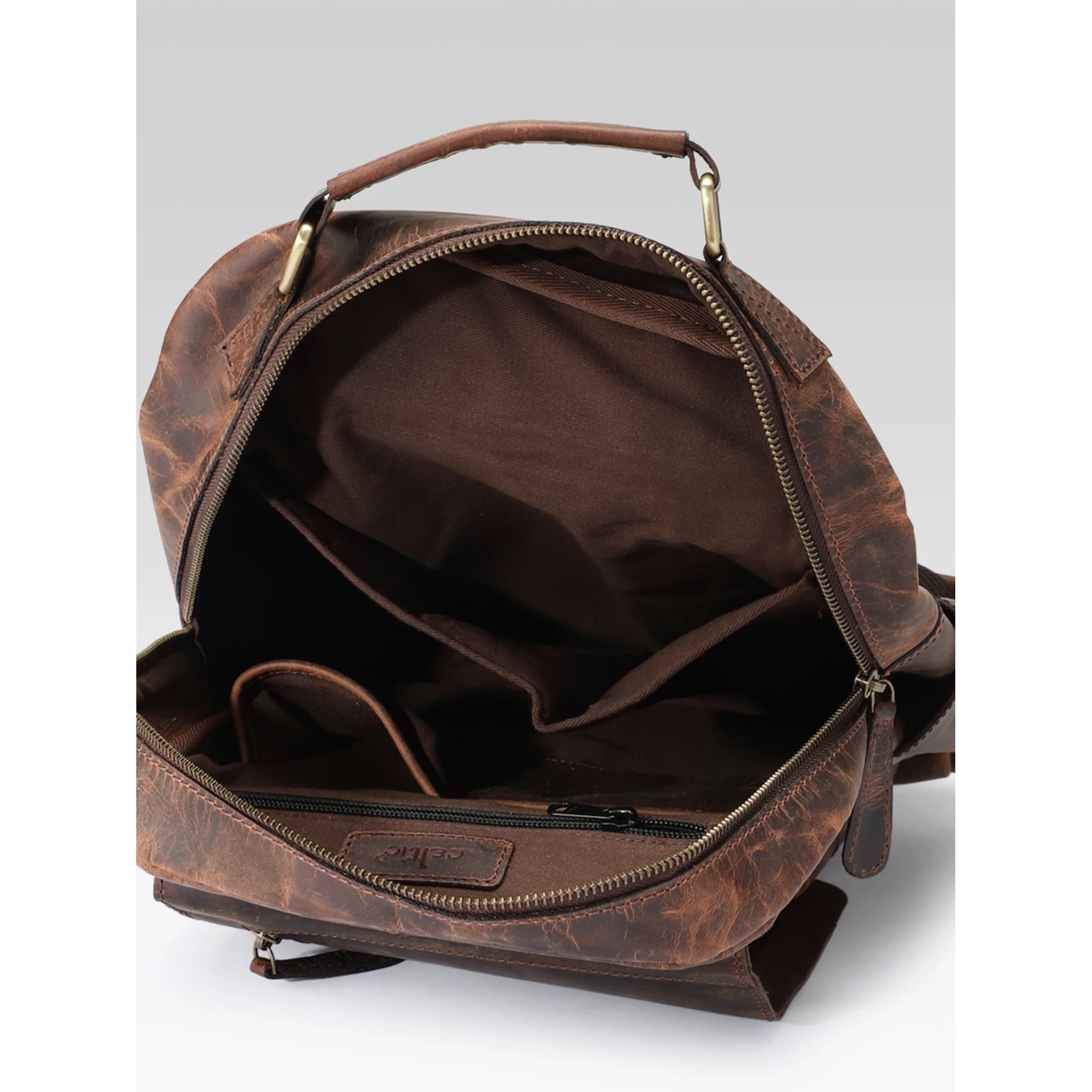 Premium Genuine Leather Backpack with Front Zip Pocket & Padded Shoulder Straps - Image 7