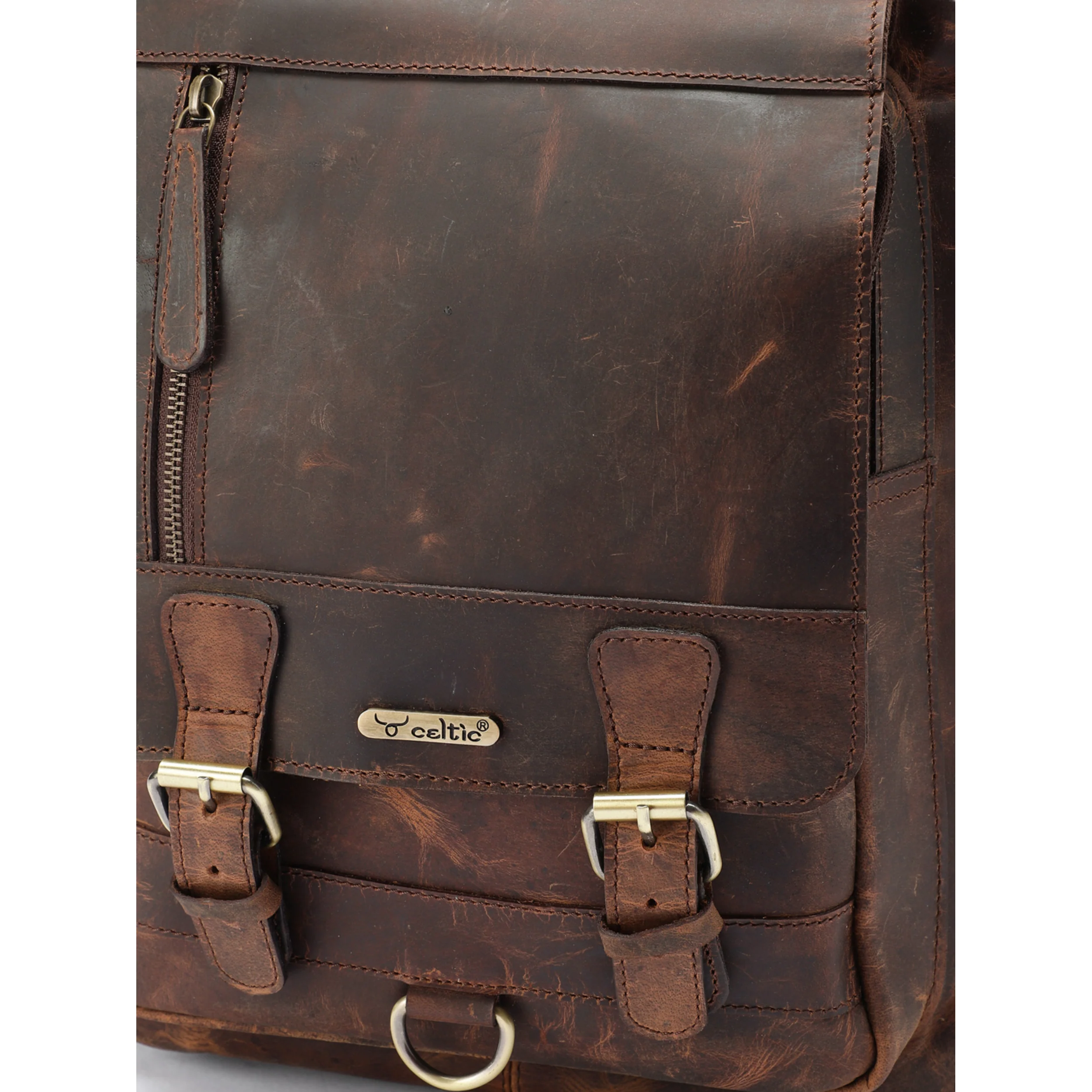 Premium Genuine Leather Backpack with Front Zip Pocket & Padded Shoulder Straps - Image 8