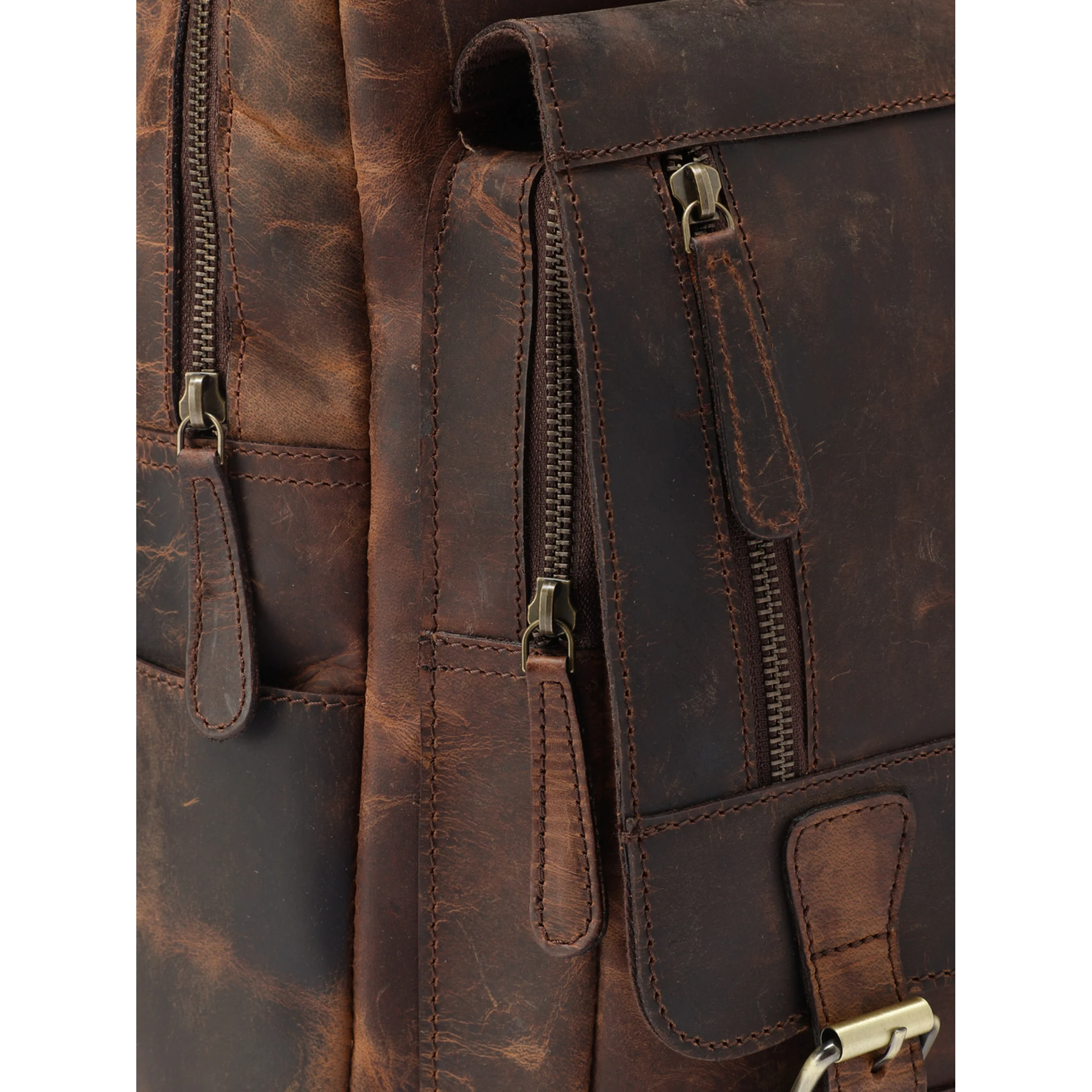 Premium Genuine Leather Backpack with Front Zip Pocket & Padded Shoulder Straps - Image 9