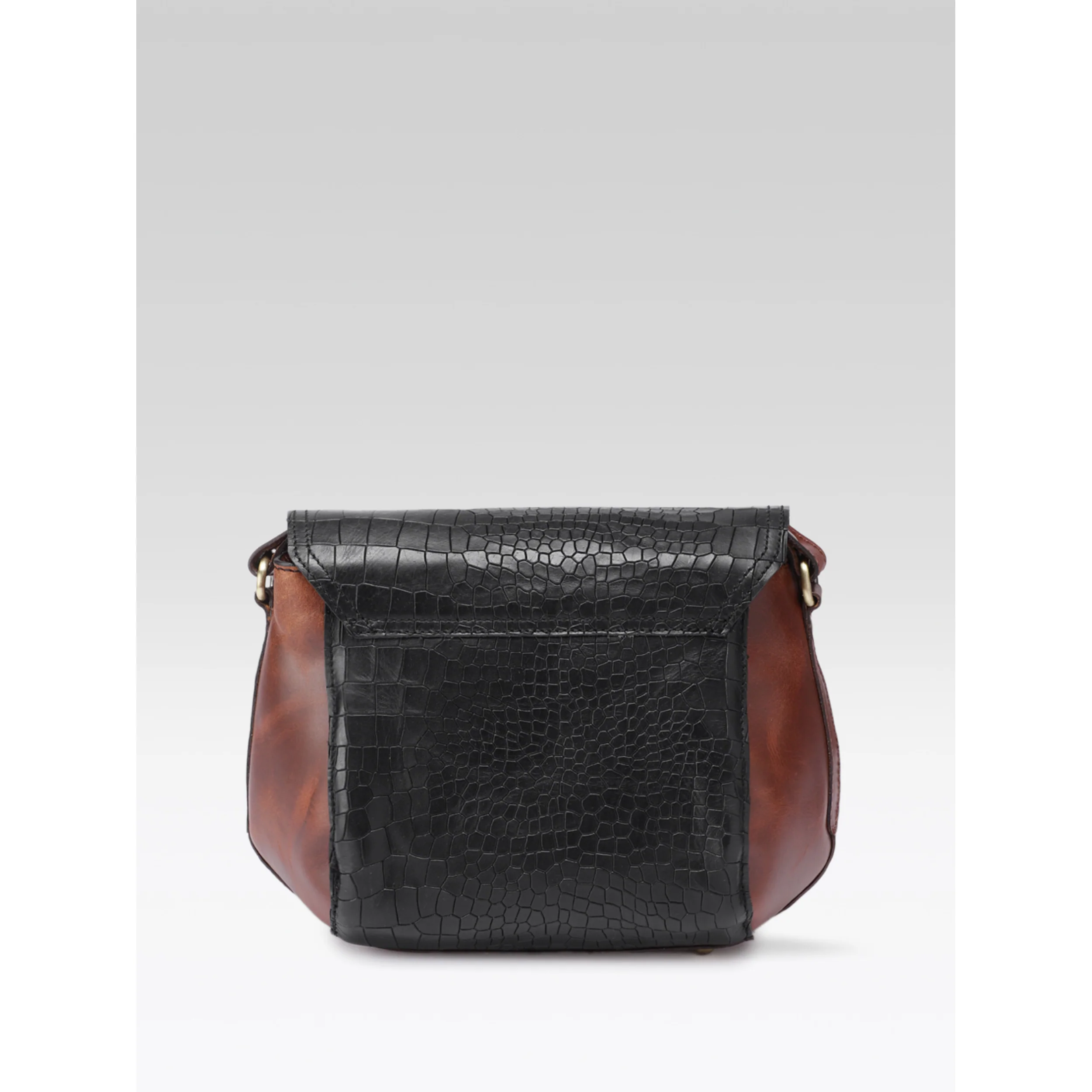 Women Leather Crossbody Sling Bag Black and Brown Croc Texture with Buckle Tab - Image 5