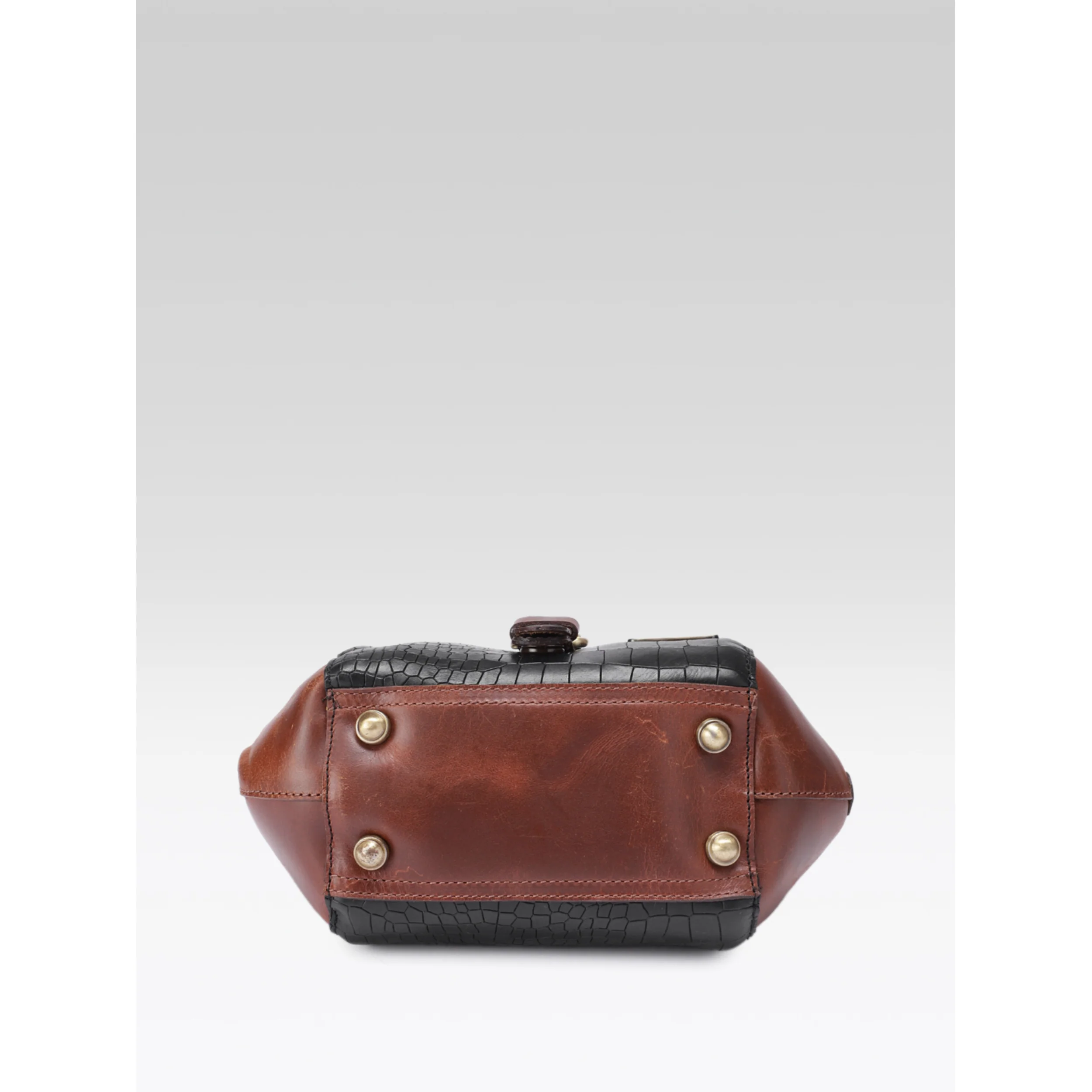 Women Leather Crossbody Sling Bag Black and Brown Croc Texture with Buckle Tab - Image 6