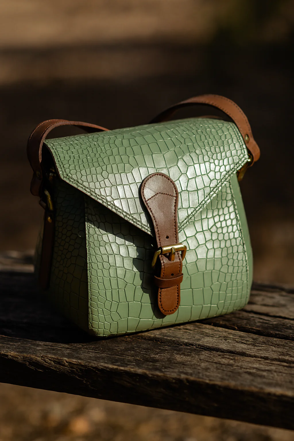 Croc-Texture Structured Sling Bag with Buckle Flap