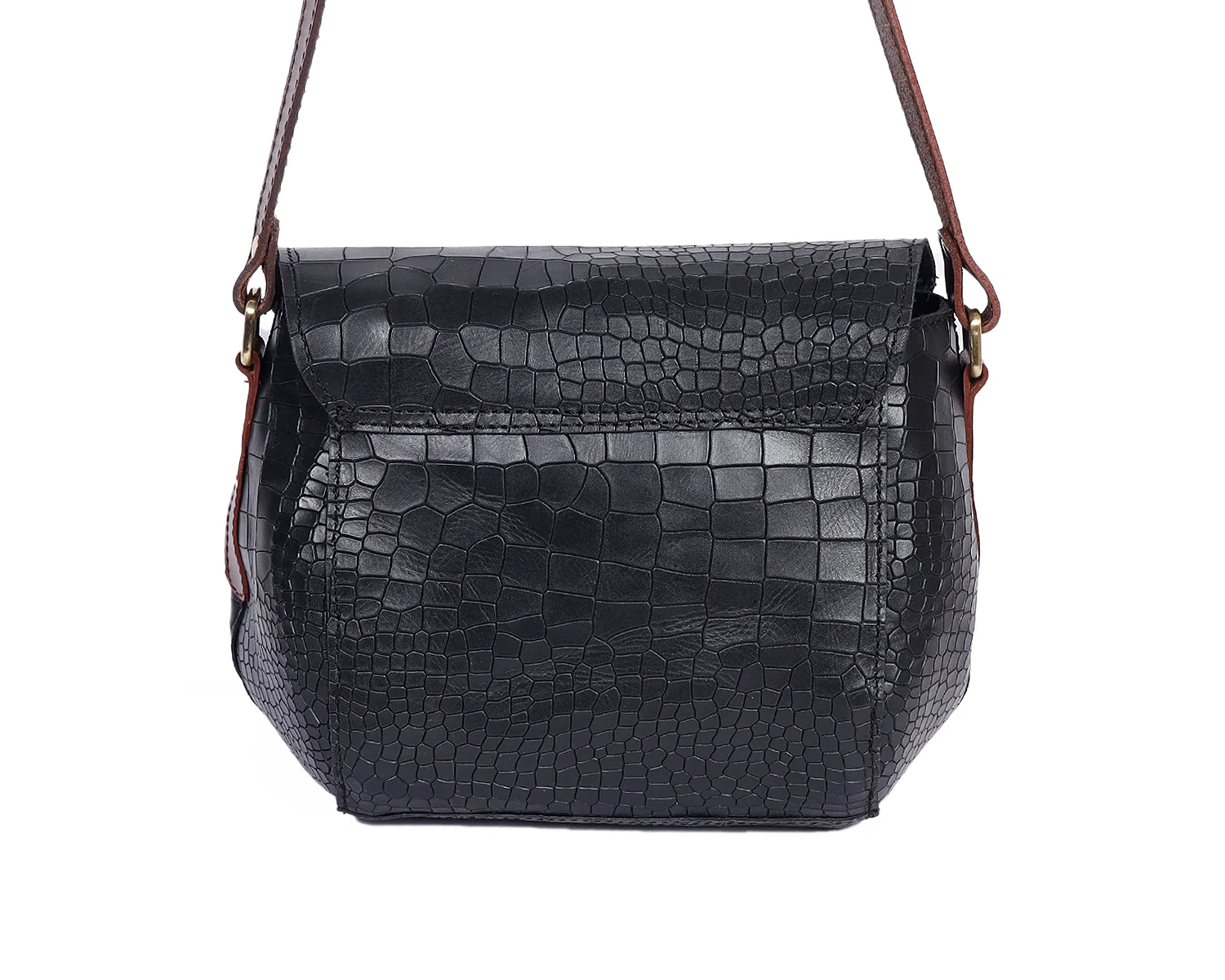 Croc-Texture Structured Sling Bag with Buckle Flap - Image 10